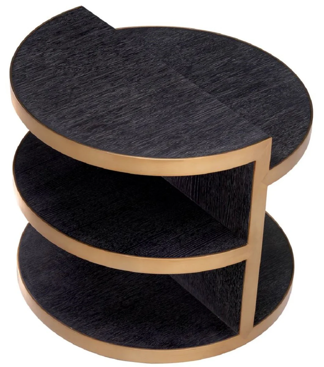 Luxury side table black gray / brass Ø 65 x H. 55.5 cm - Round living room solid wood table - Living room furniture - Luxury furniture - Luxury collection