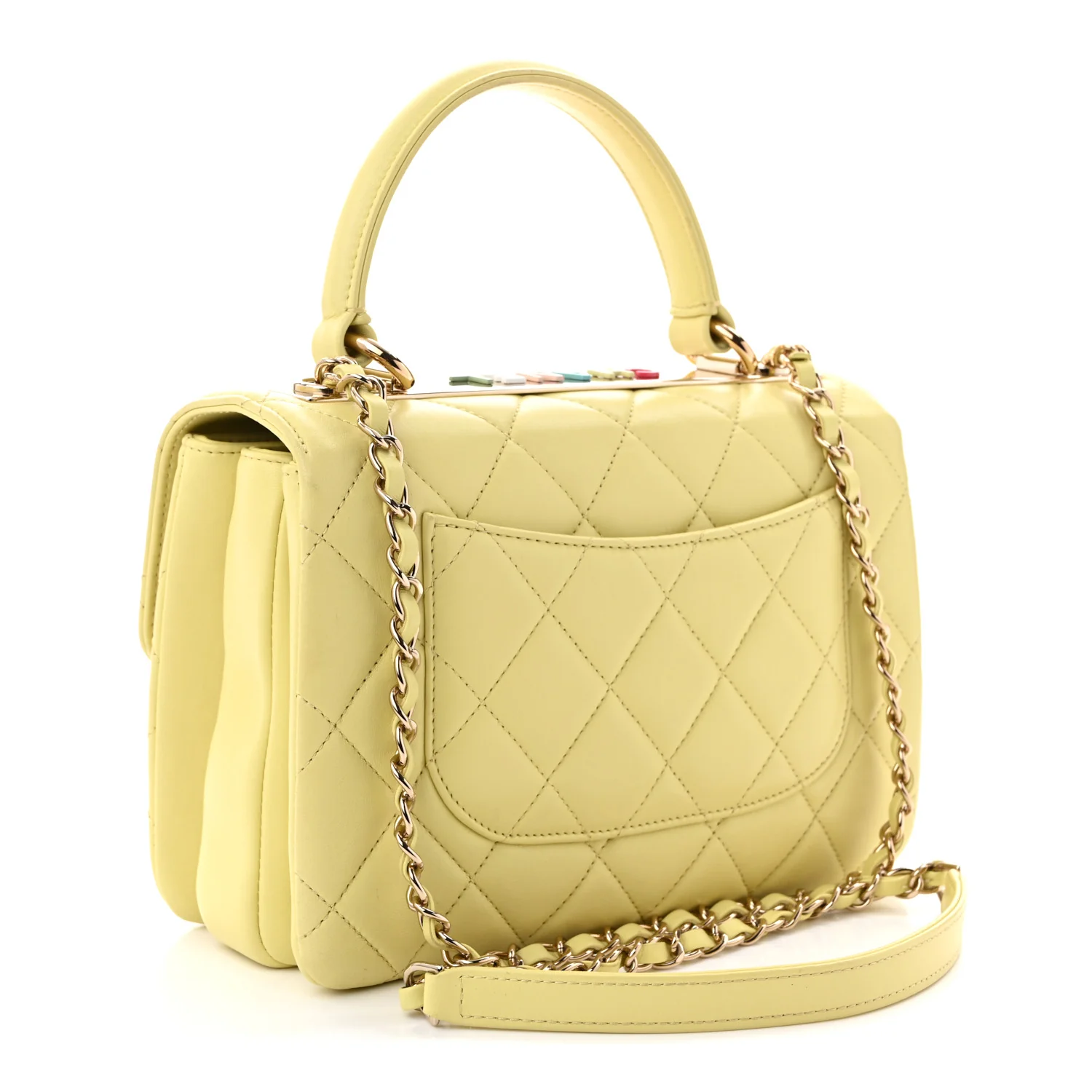 Lambskin Quilted Small Trendy CC Flap Dual Handle Bag Yellow - Top Club