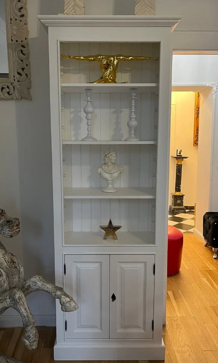 Country house style solid wood cabinet white 70 x 35 x H. 210 cm - bookcase - shelf cabinet - living room cabinet - office cabinet - country house style furniture - country house style furnishings