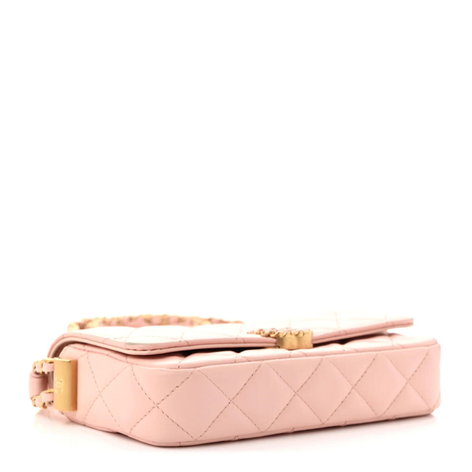 Crumpled Calfskin Quilted Braided CC Mini Flap Light Pink - Top Club