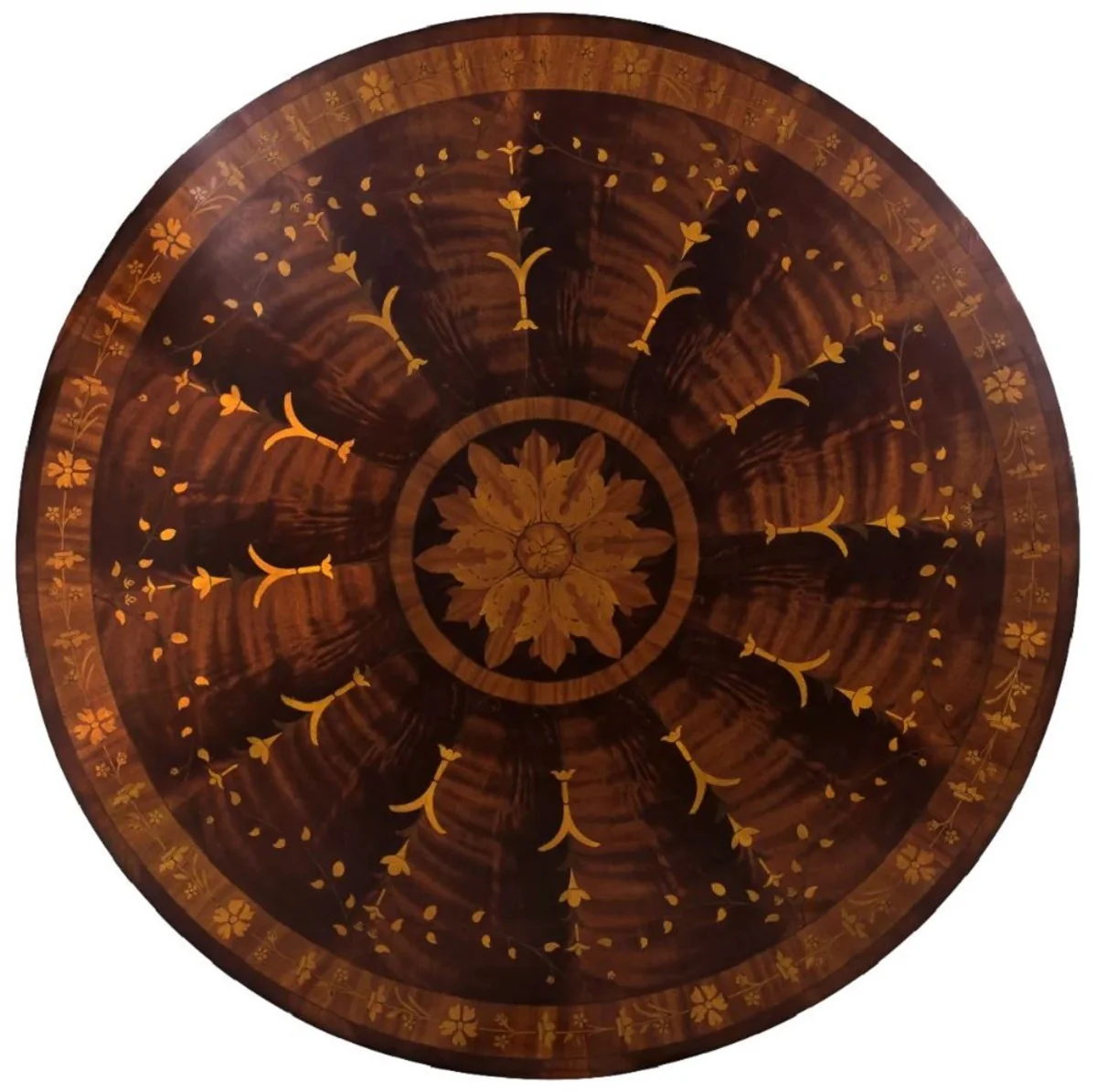 Luxury baroque dining table dark brown inlaid / gold Ø 150 cm - Round baroque style solid wood kitchen table - Luxury dining room furniture in baroque style - Baroque dining room furniture