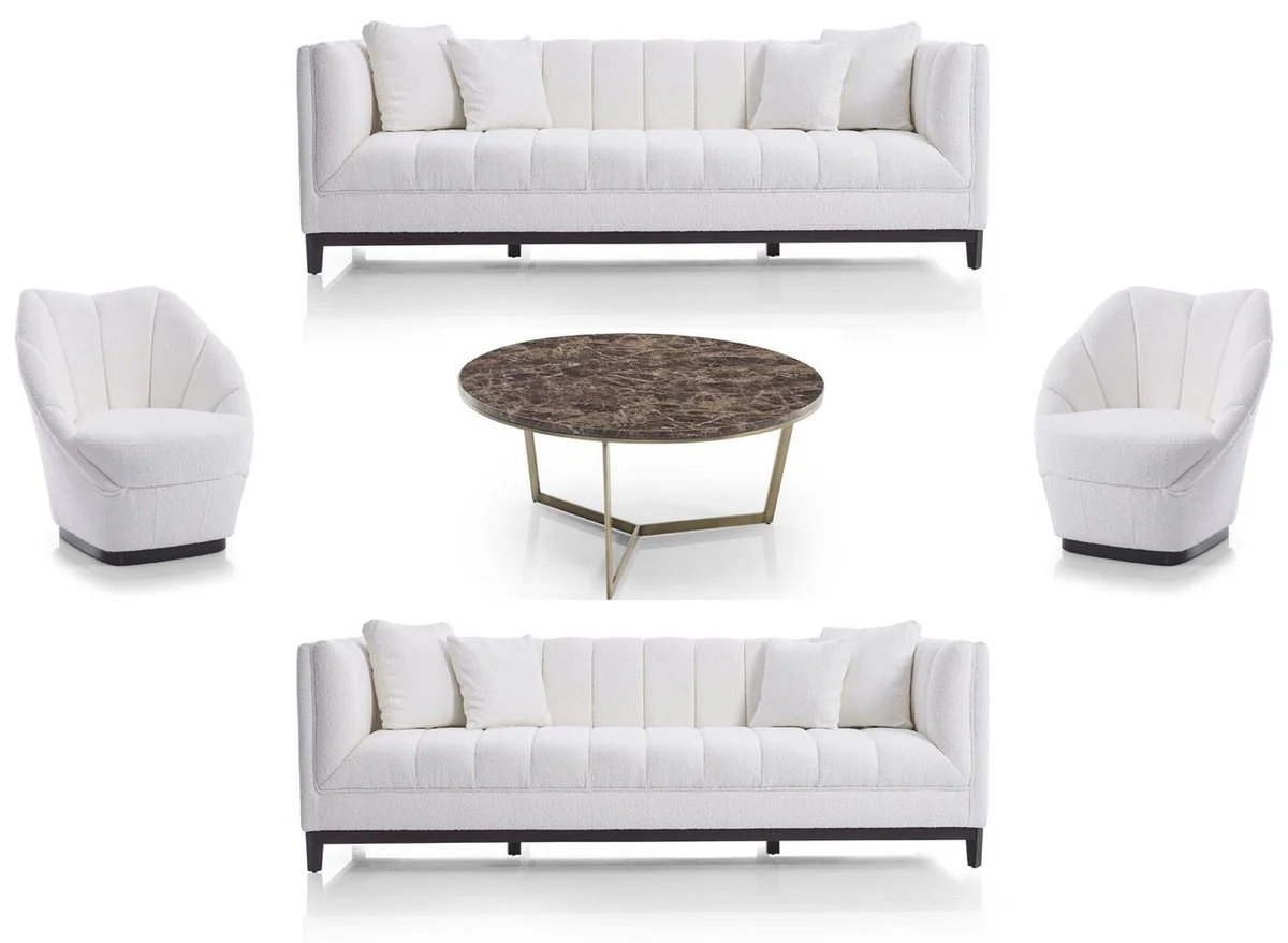 Luxury living room set white / black / brass - 2 luxury sofas & 2 luxury armchairs & 1 luxury coffee table - living room furniture - luxury furniture - luxury furnishings - living room furnishings