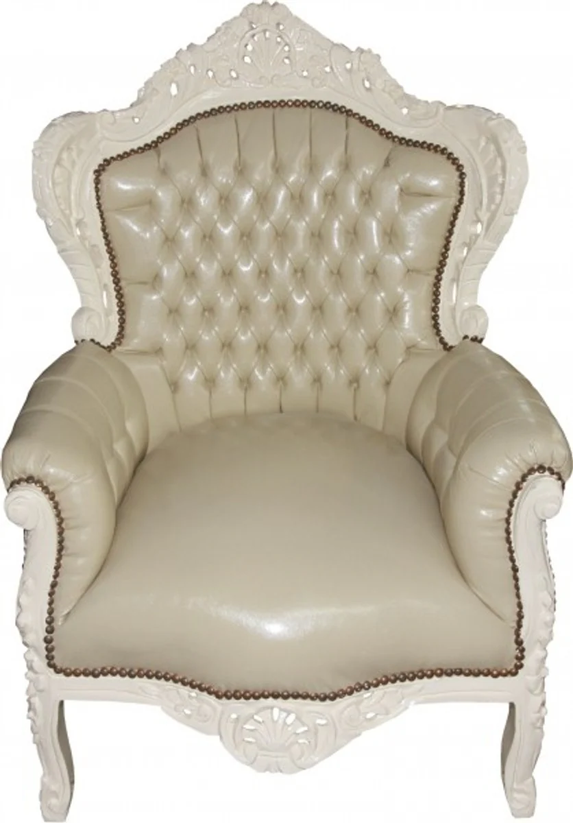 Barock Sessel King Creme/Creme Lederoptik