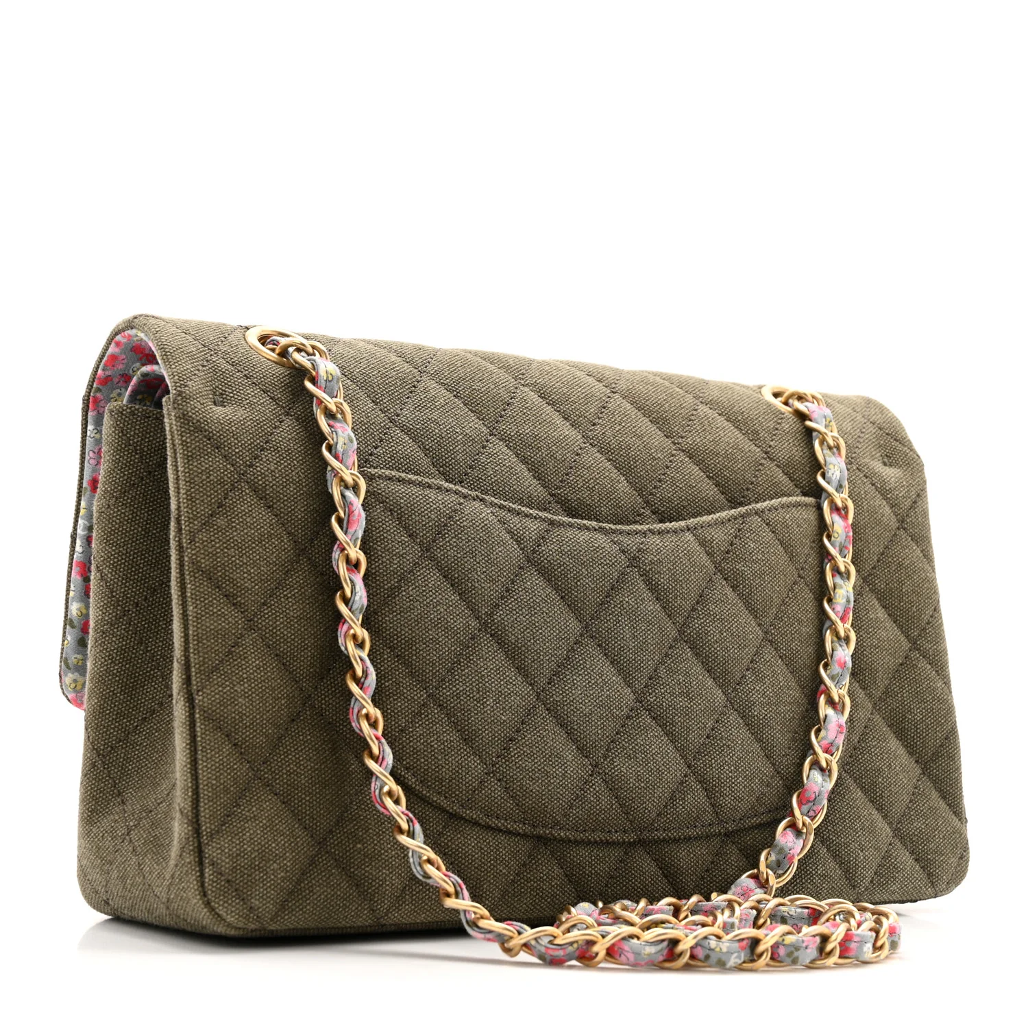 Canvas Quilted Coco Cuba Charms Medium Double Flap Khaki - Top Club