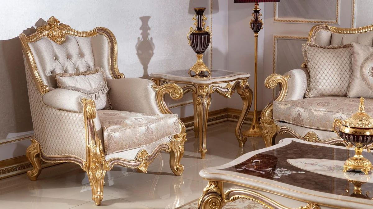 Luxury baroque side table white / brown / gold H. 60 cm