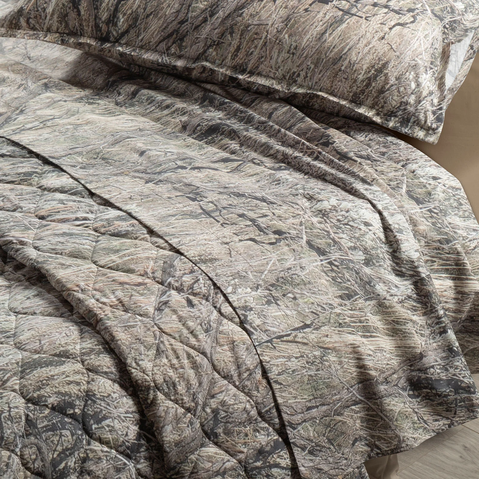 Copriletto Trapuntato In Cotone Forest Camo Matrimoniale Green Diesel