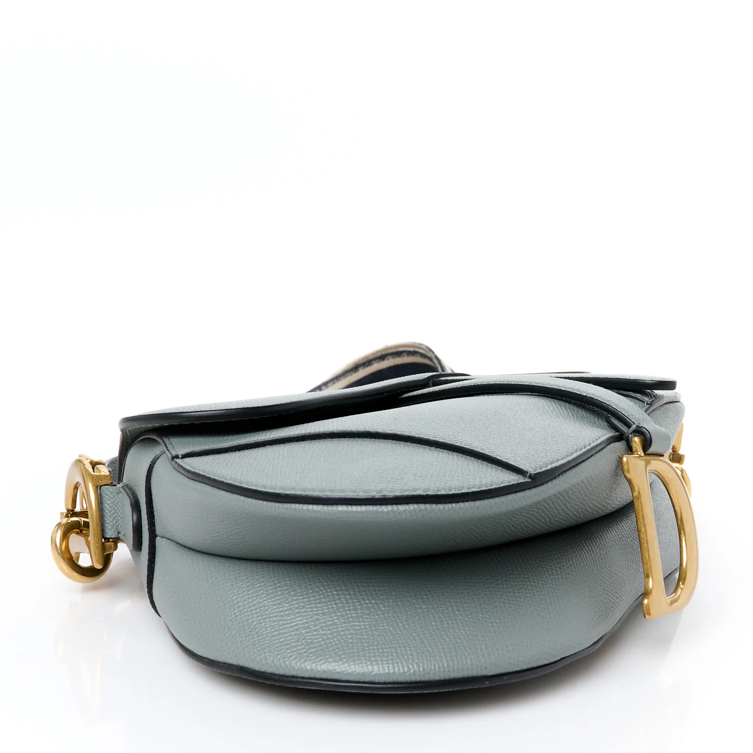 Grained Calfskin Saddle Bag With Strap Stone Grey - Top Club