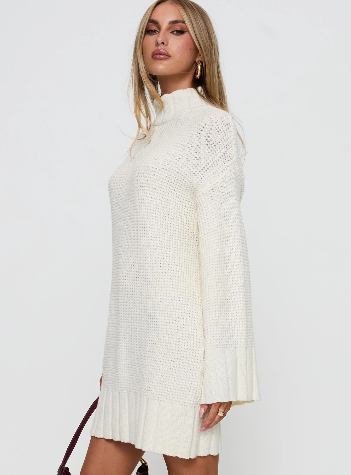 Tarin Long Sleeve Knit Mini Dress Cream