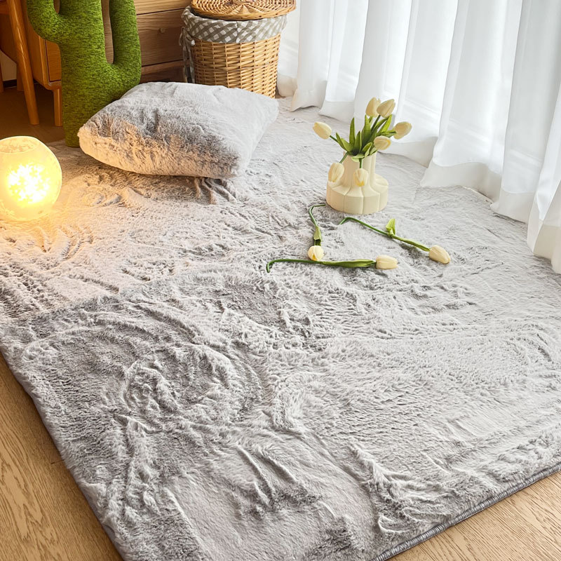 Lovely Flocking Imitation Rabbit Velvet Material Bedroom Faux Rabbit Fur Rug Bedside Carpet Floor Mat for Sofa Living Room