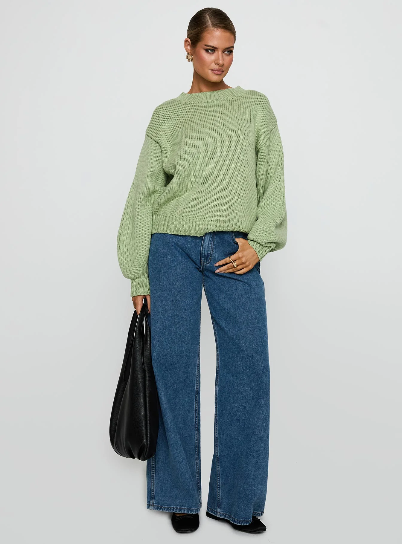 Harmony Balloon Sleeve Knit Sweater Sage