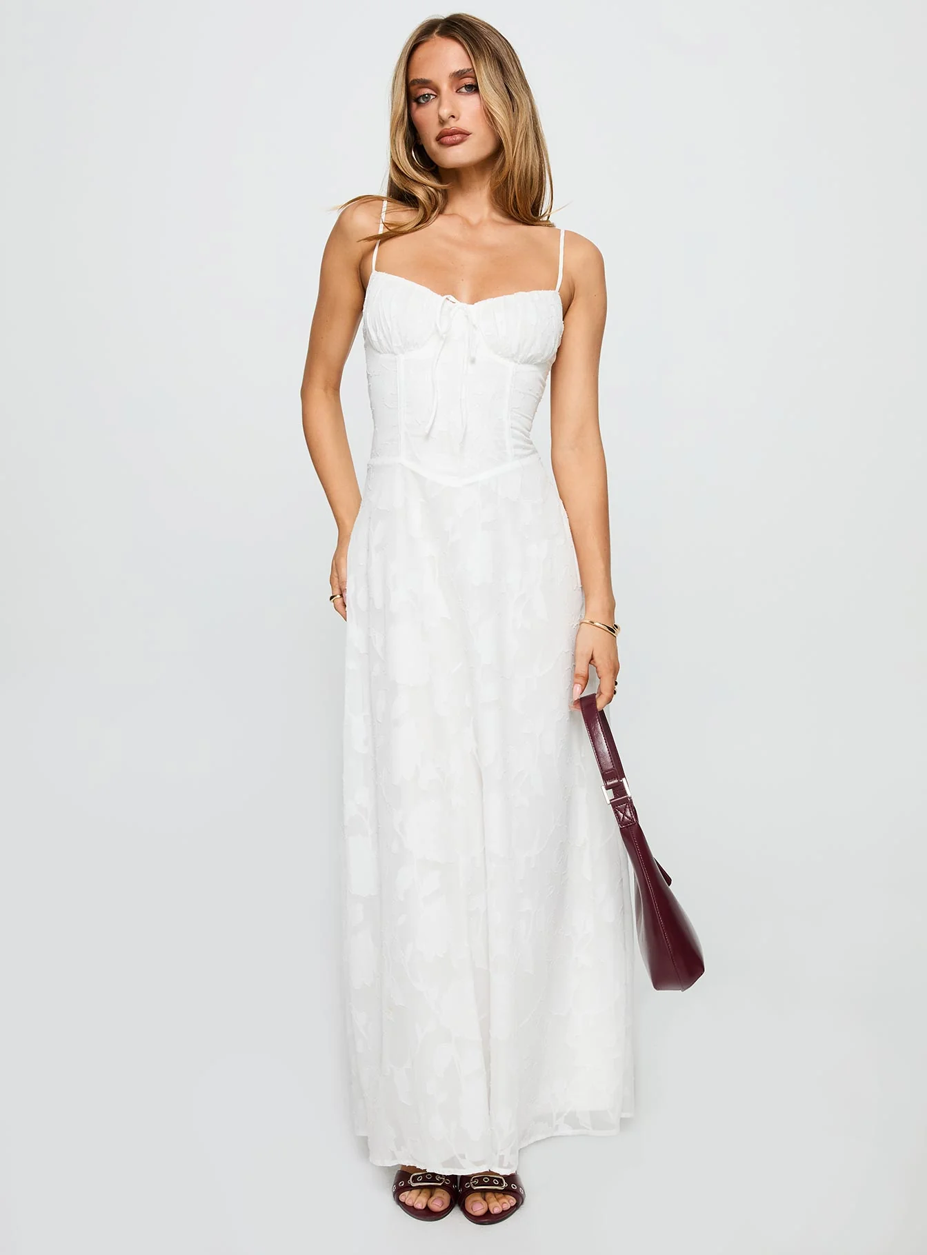 Members Only Maxi Dress White Burnout