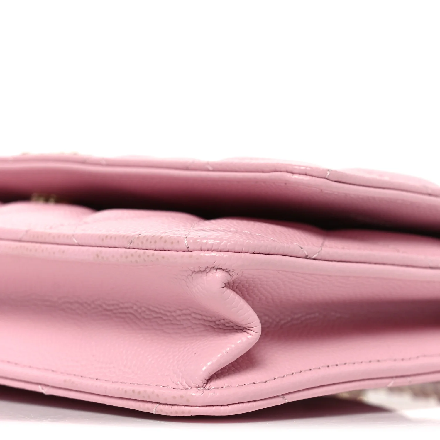 Caviar Quilted Textured CC Wallet on Chain WOC Light Pink - Top Club
