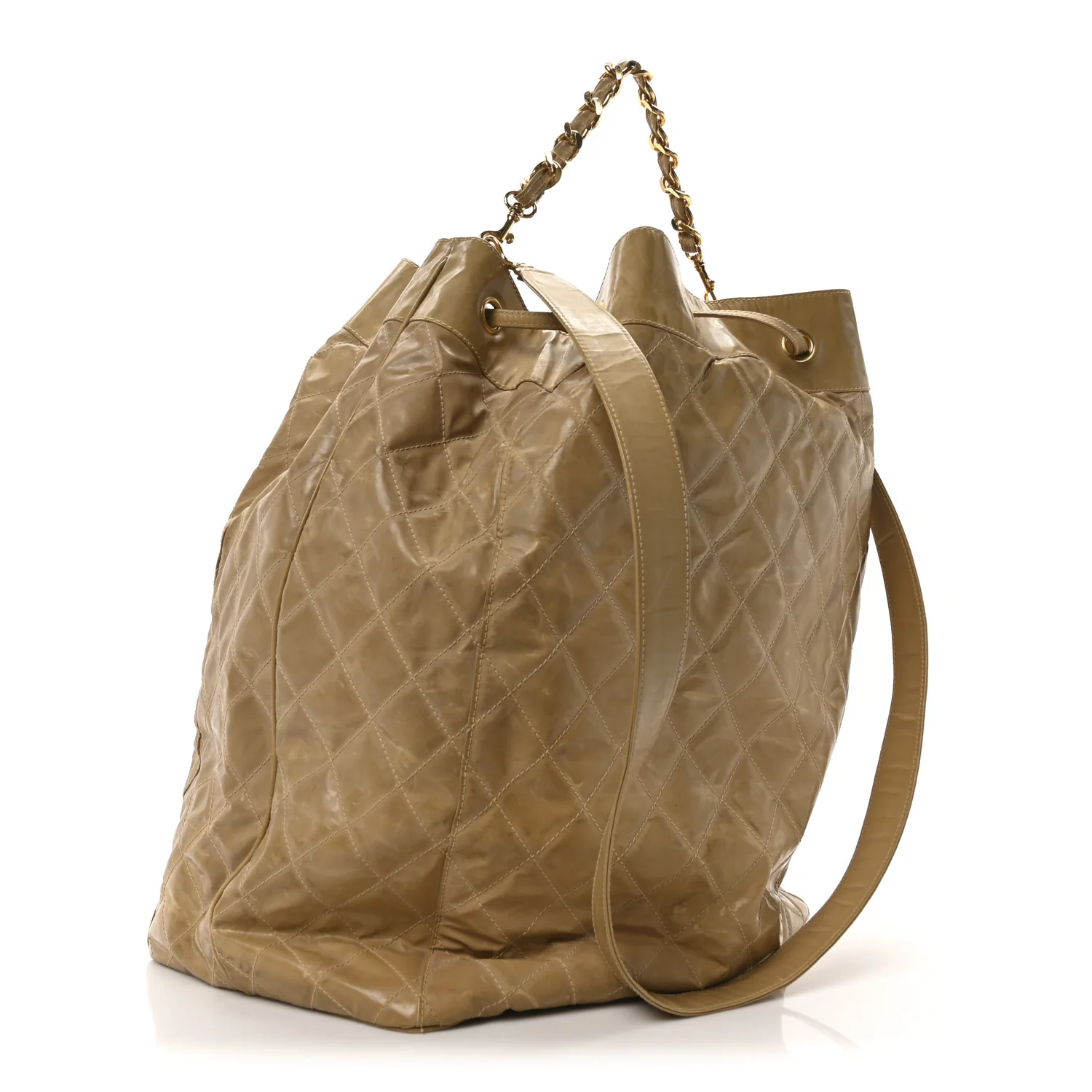 Vinyl Stitched XL Bucket Bag Beige - Top Club