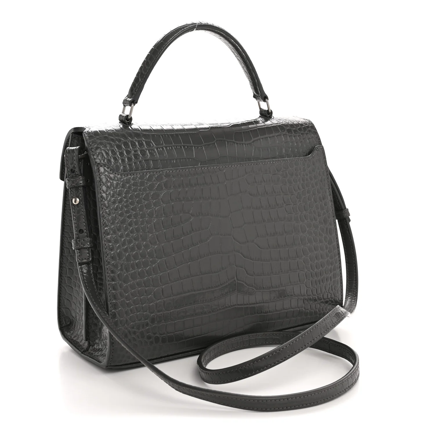Calfskin Crocodile Embossed Medium Classic Monogram Cassandra Top Handle Fog - Top Club