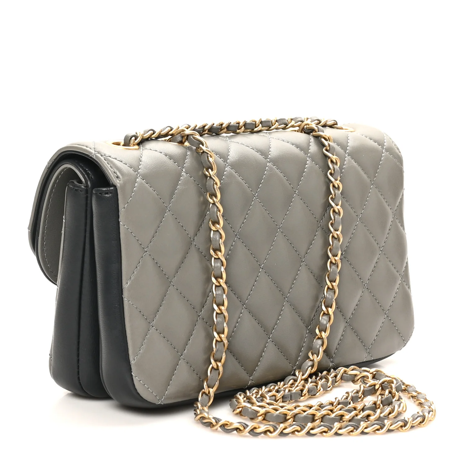 Lambskin Quilted Small CC Chic Flap Grey Dark Navy - Top Club