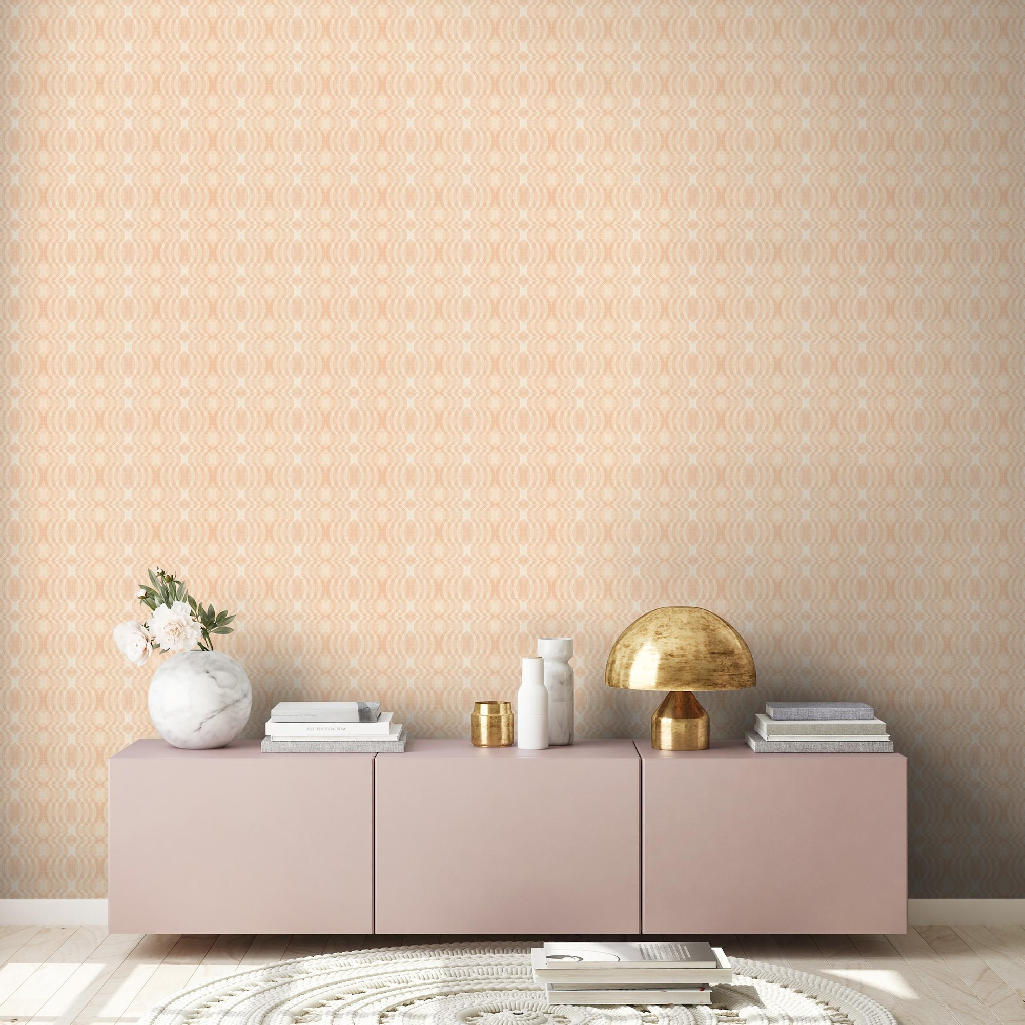 Retrobehang met een geometrisch patroon licht gestructureed - beige, crème, wit Licht gestructureerd retrobehang met een geometrisch patroon - beige, crème, wit #1