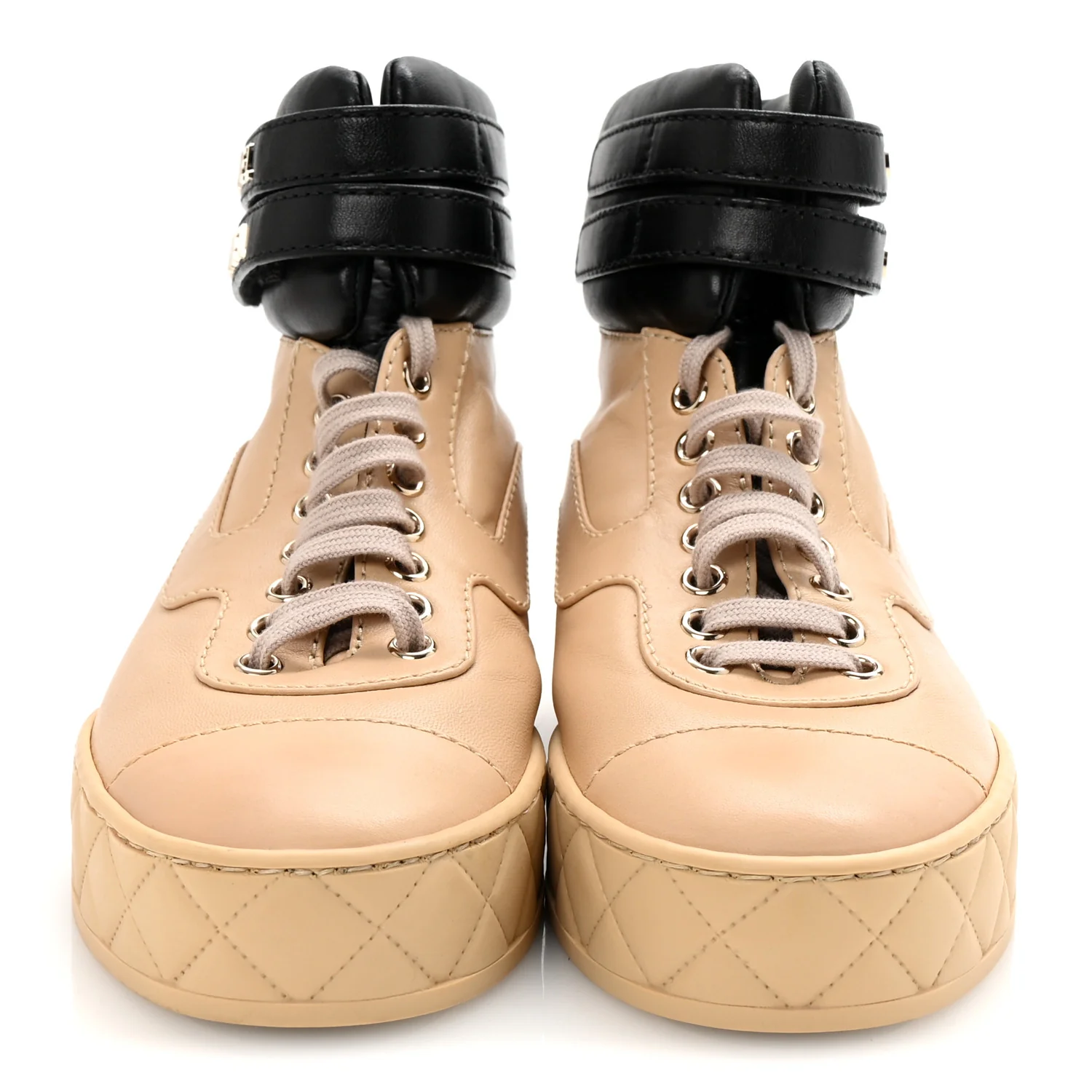 Lambskin Logo High Top Sneakers 35.5 Ivory Black - Top Club