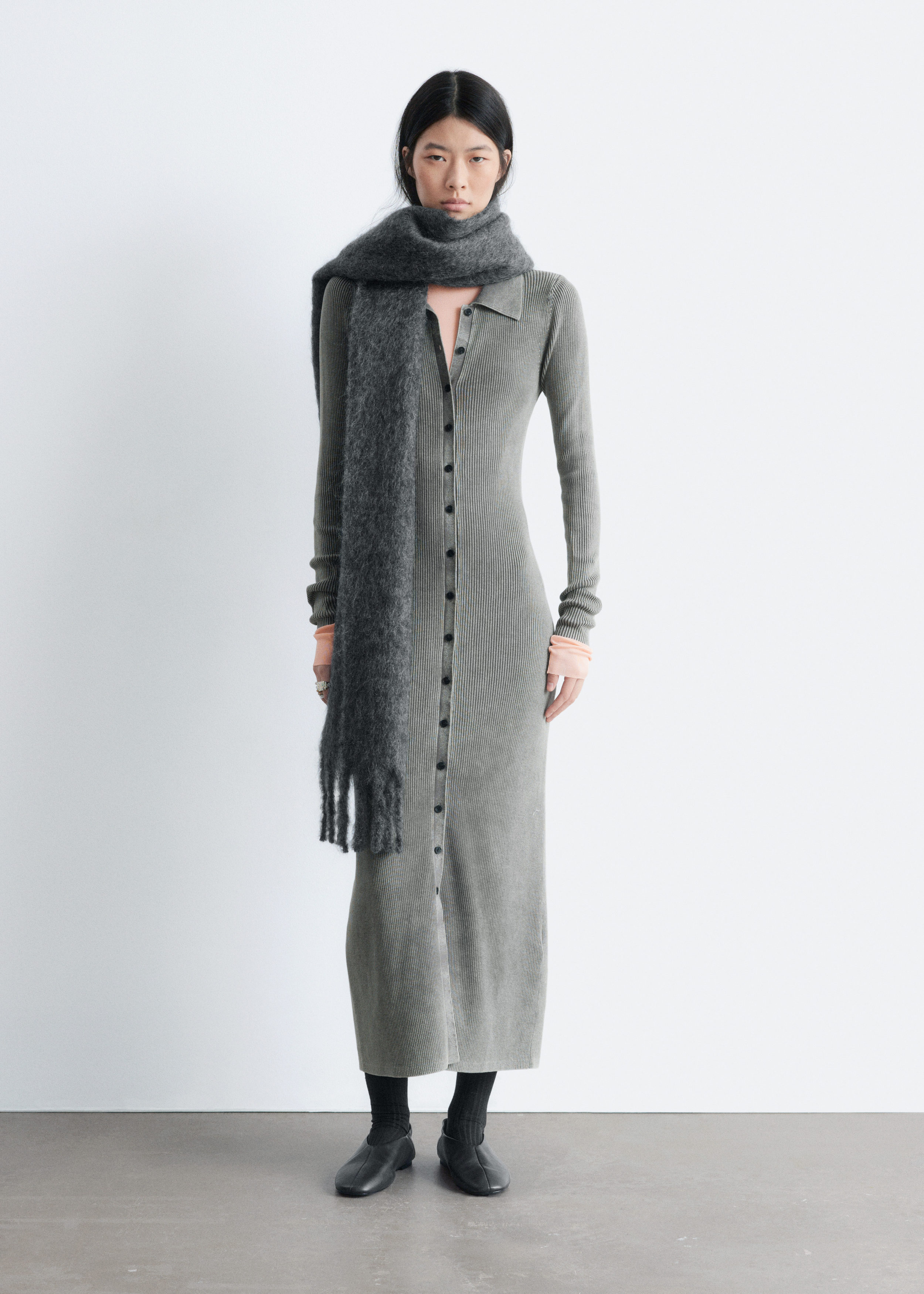 & Other Stories RIB-KNIT MIDI DRESS