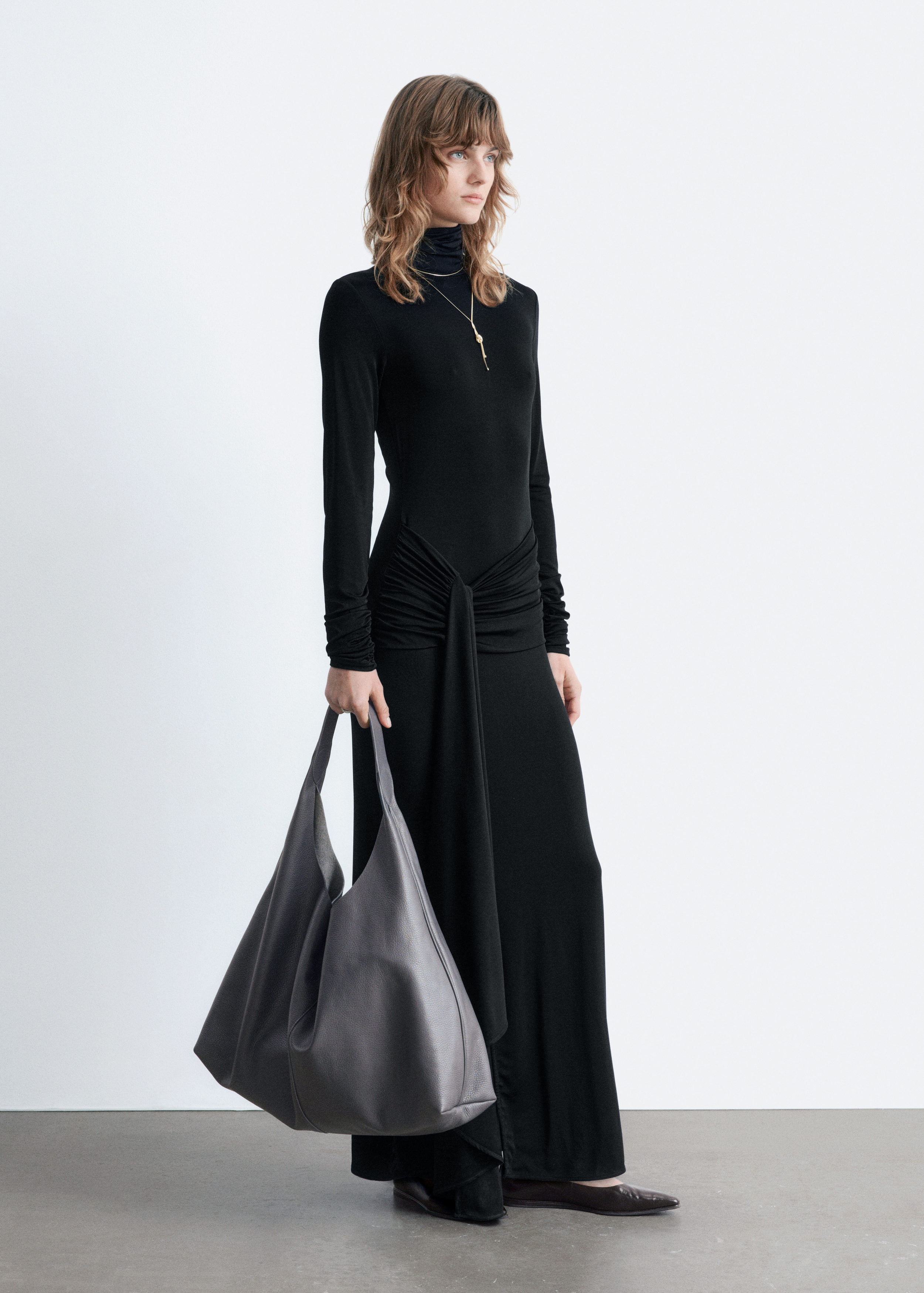 & Other Stories TIE-DETAIL TURTLENECK MIDI DRESS