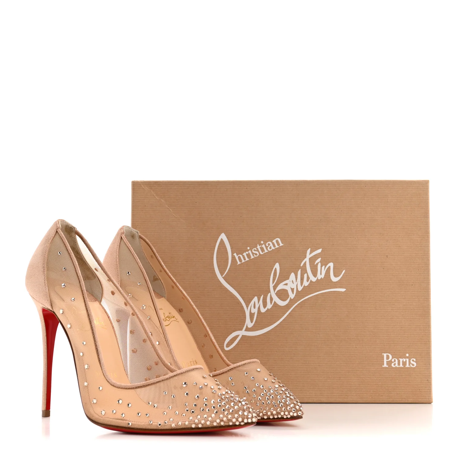 Suede Lame Crystal Strass Follies 100 Pumps  38.5 Light Silk - Top Club