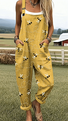 Women's Cotton-Blend Bee Print Loose Overalls - Nordfashionstorm - Women's Clothing, Fashion for You - Nordfashionstorm.com