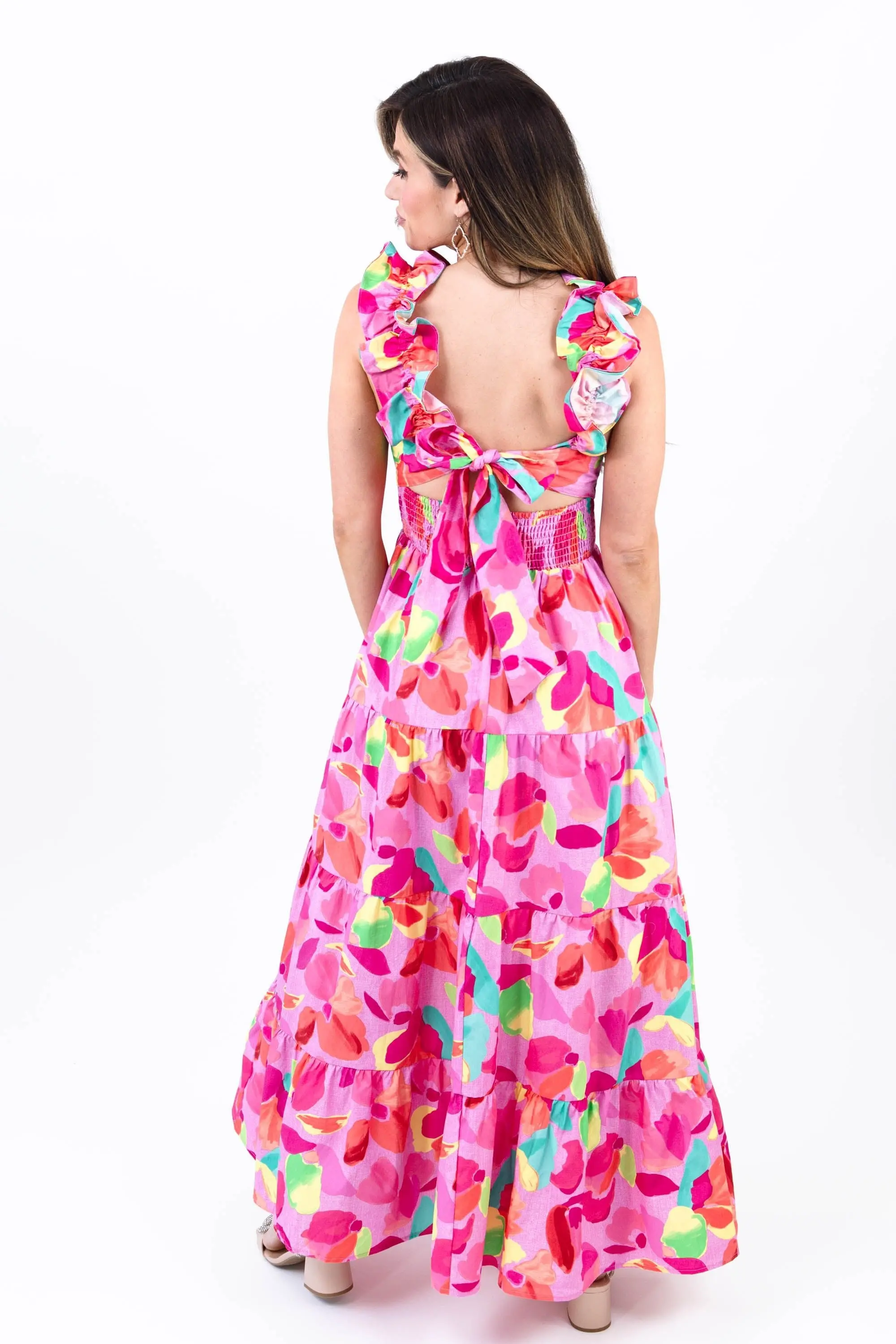 Blooming Affair Floral Print Back-Tie Maxi Dress - ALJEGJ