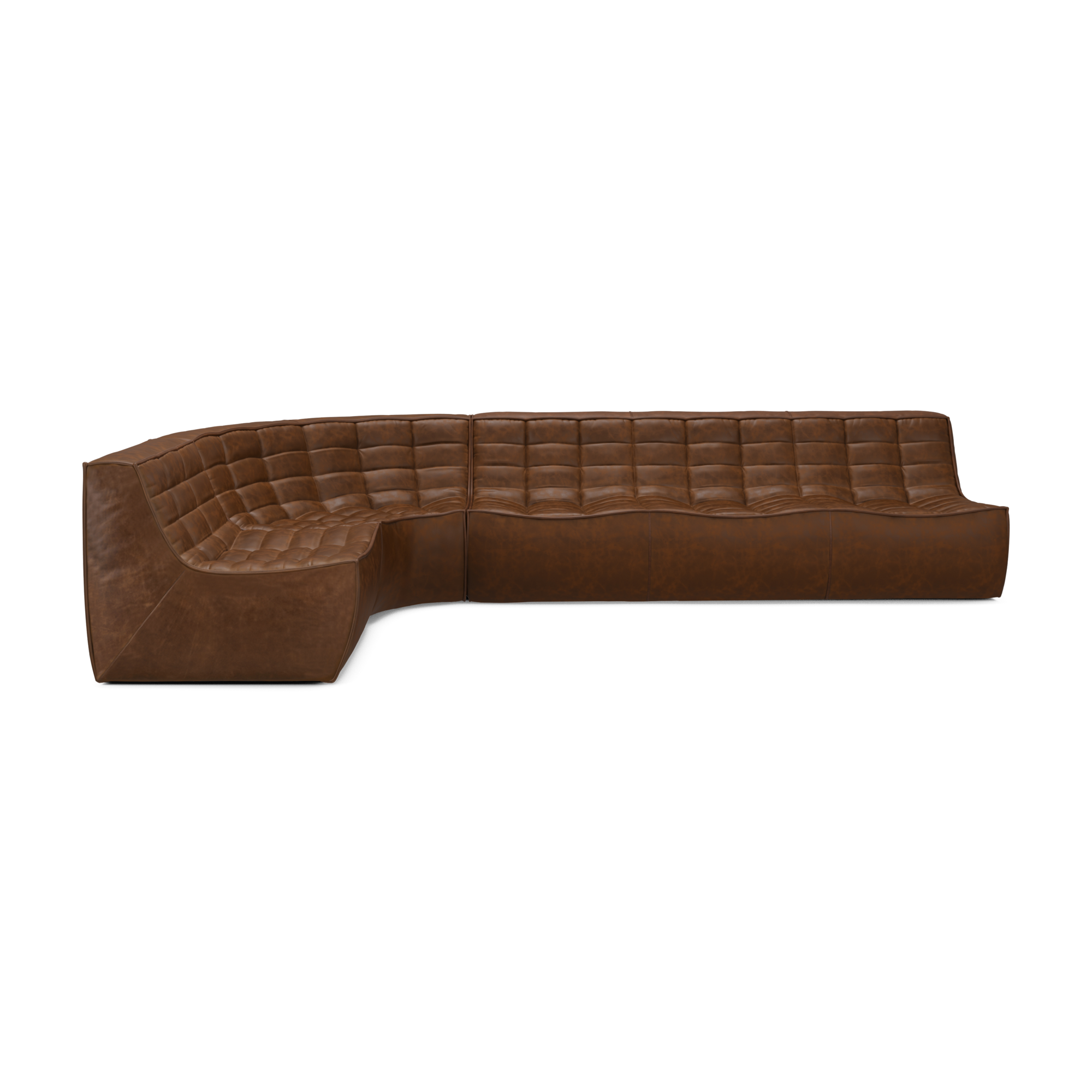 Modulaire bank N701 chestnut set 1+3 seat, 90° ronde hoek