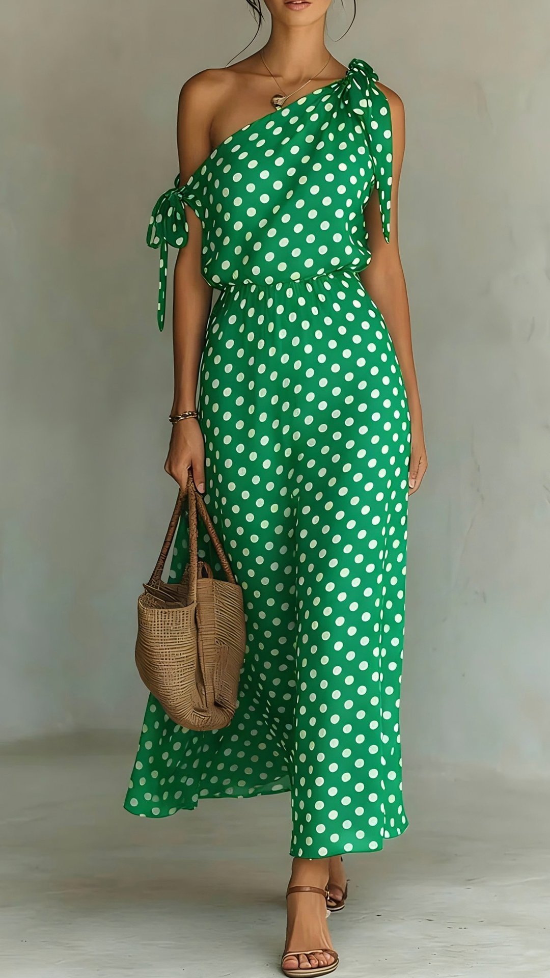 Women's Polka Dot Asymmetrical Tie-Shoulder Wide-Leg Jumpsuit - Nordfashionstorm - Women's Clothing, Fashion for You - Nordfashionstorm.com
