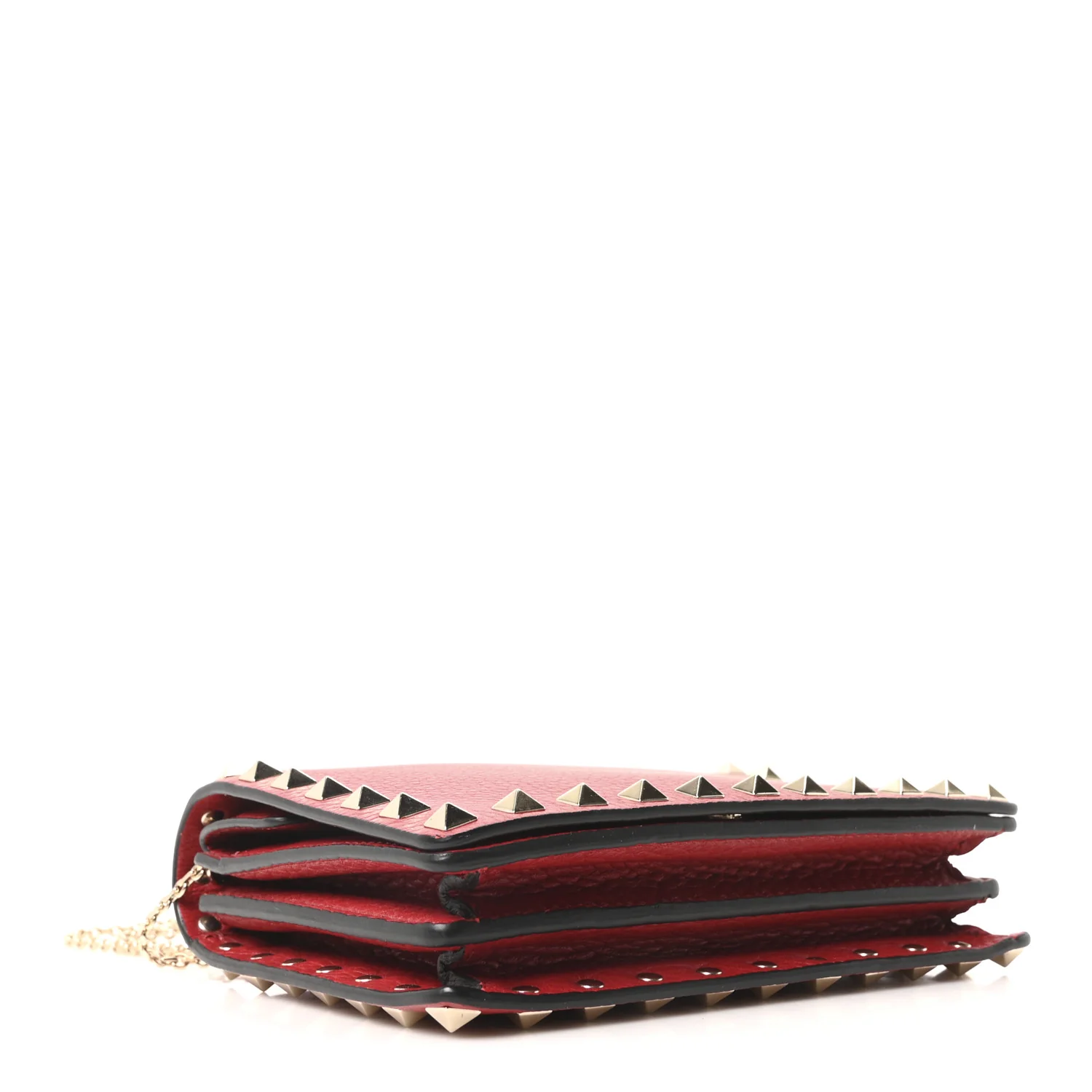 Pebbled Calfskin Rockstud Wallet on Chain Rouge Pur - Top Club