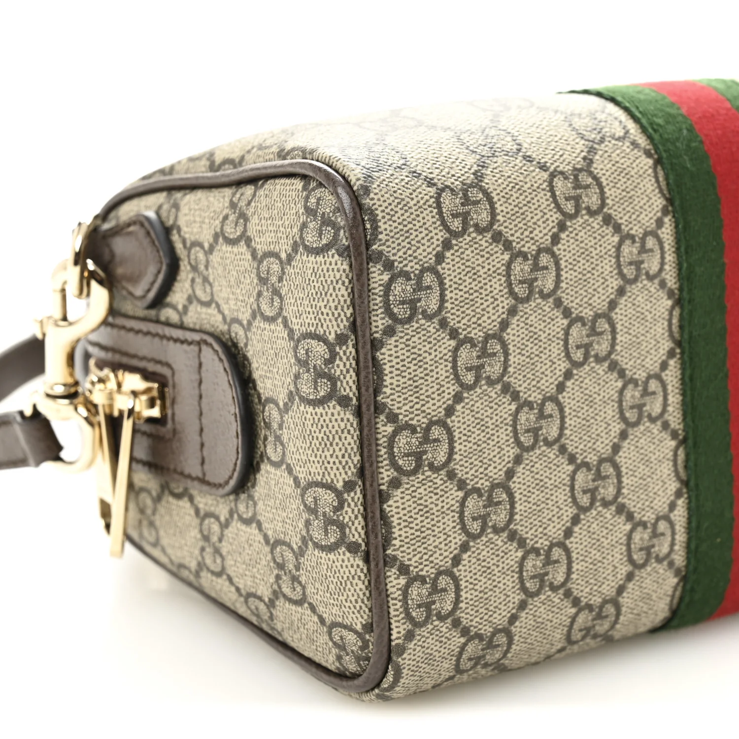 GG Supreme Monogram Textured Dollar Calfskin Web Mini Ophidia Top Handle Bag Beige Ebony New Acero - Top Club