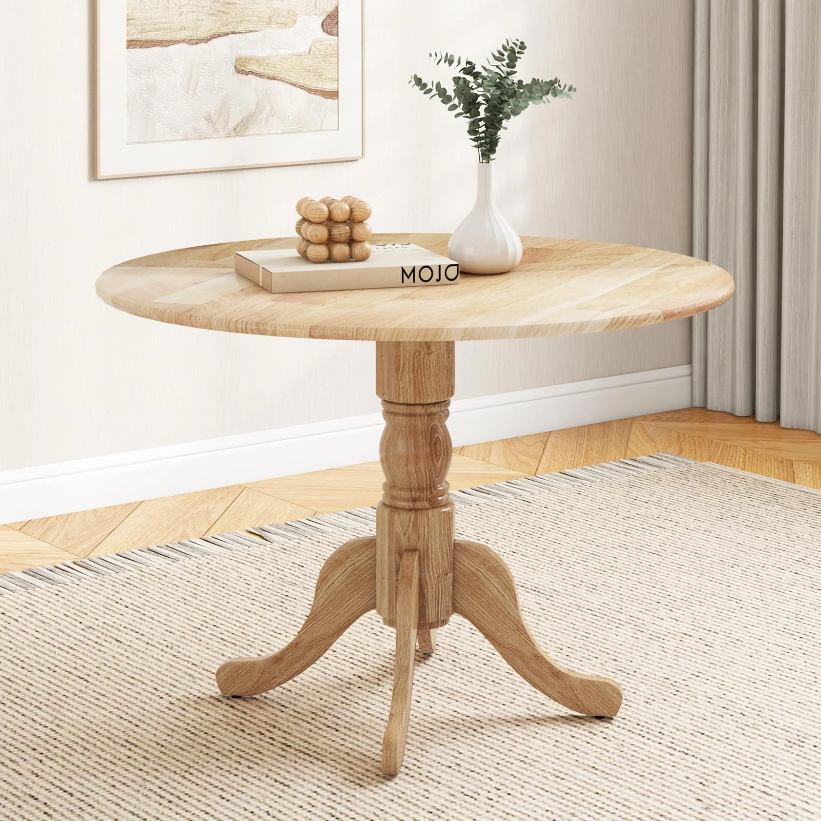 BEFOUNDLOVELY Wood Round Dining Table for 4 People with Round Tabletop & Curved Trestle Legs