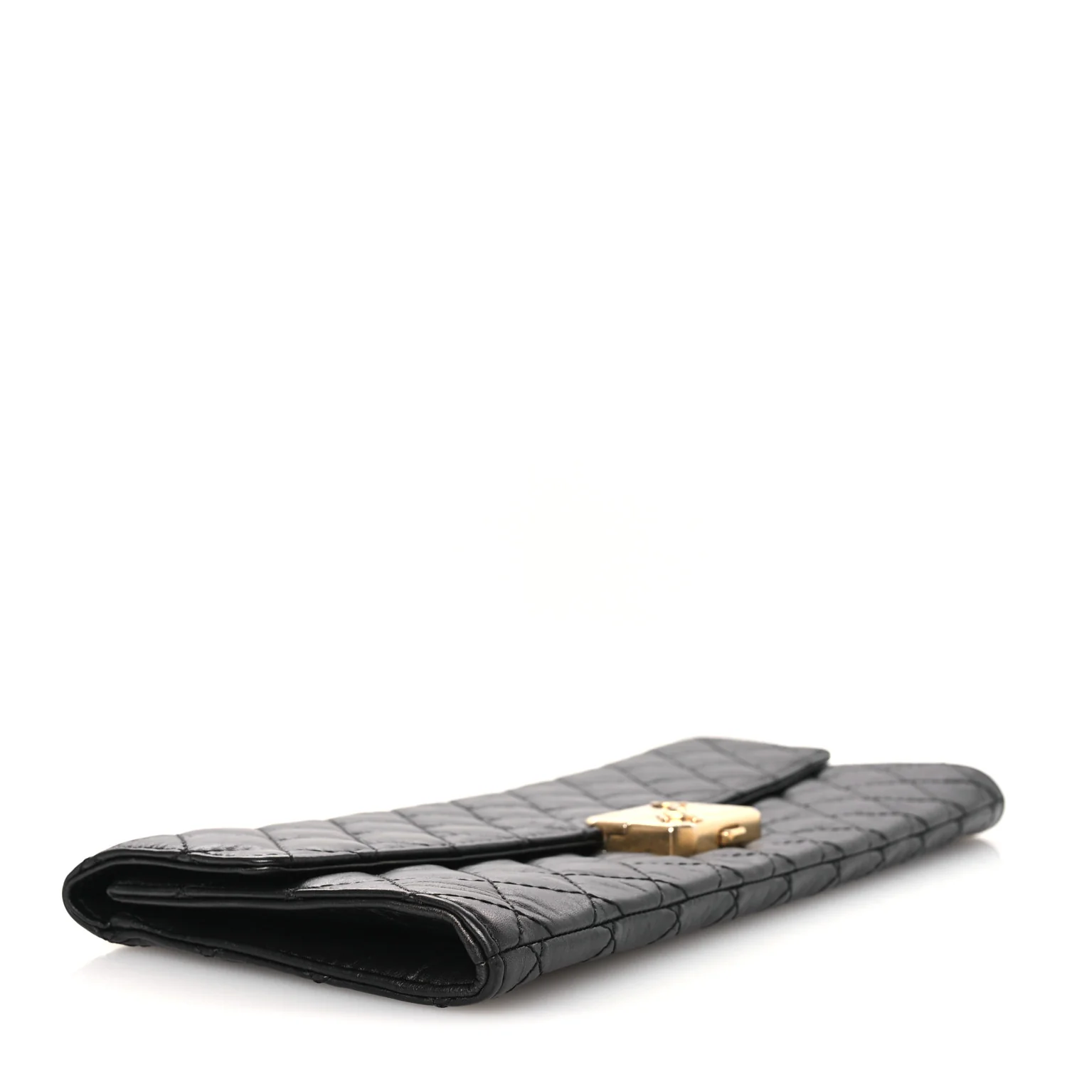 Metallic Aged Calfskin Quilted Paris Hamburg Clutch Black - Top Club