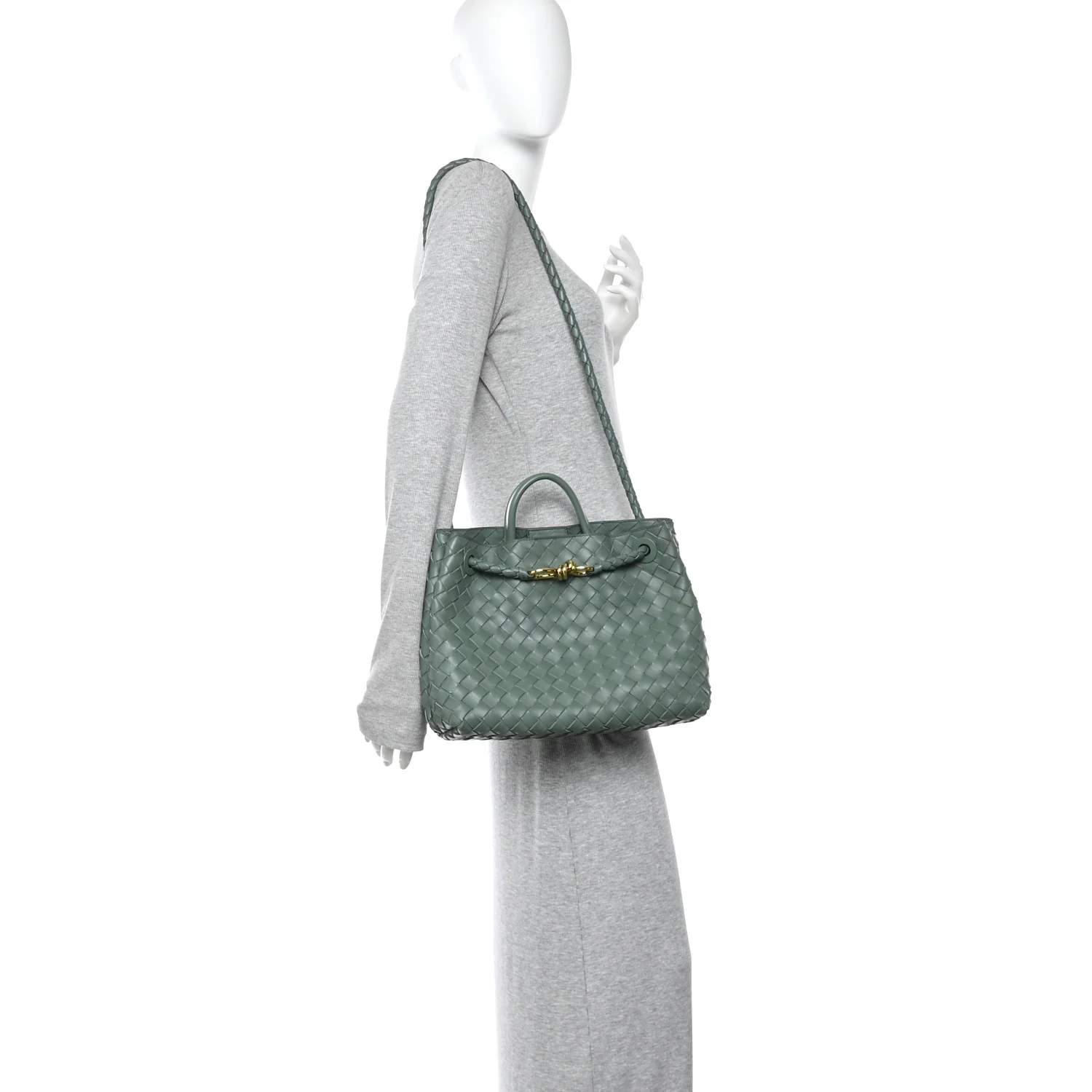 Nappa Intrecciato Medium Andiamo Shoulder Bag Aloe