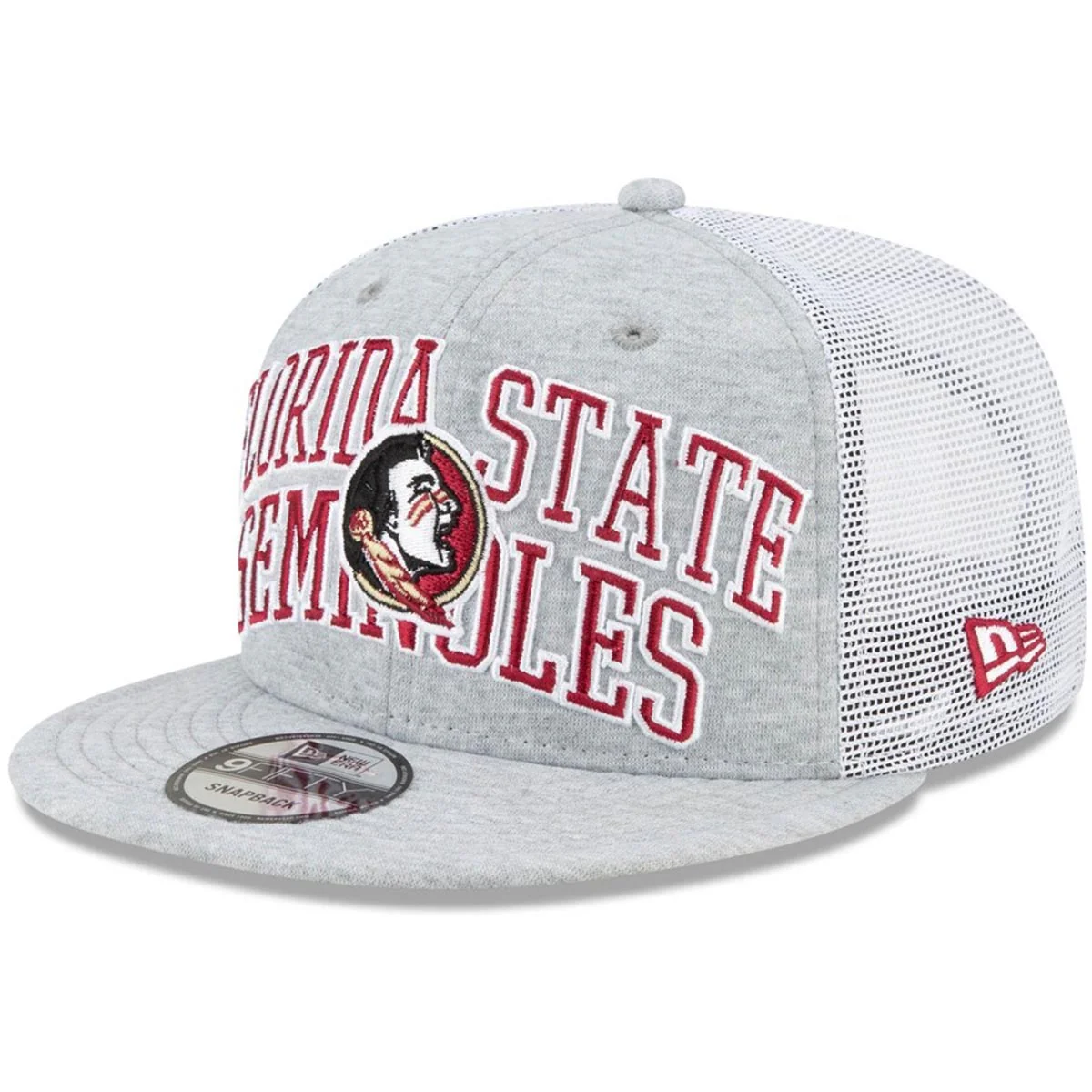 New Era Florida State Seminoles/Seminole Logo 9Fifty Flat Bill Snapback Trucker Cap - Grey - MoB Apparel