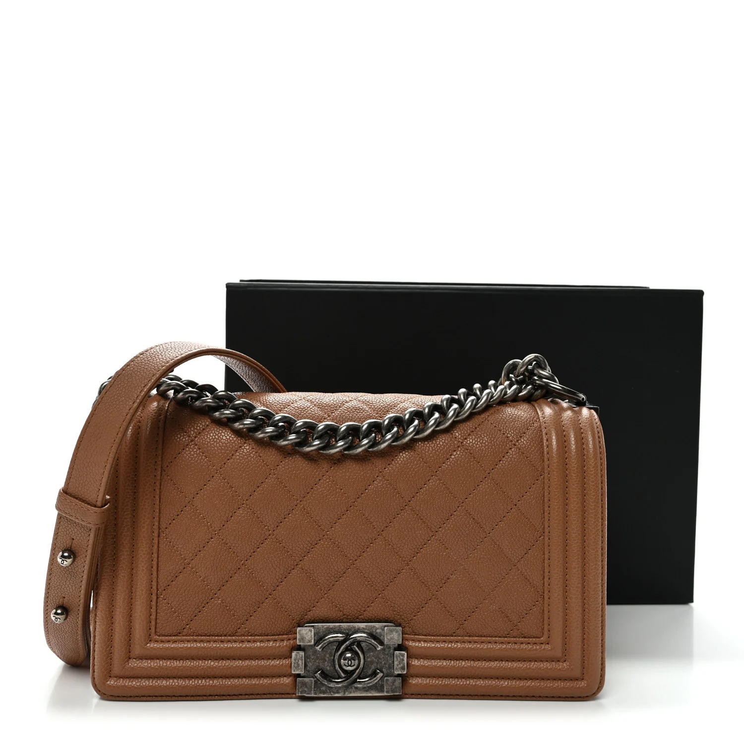 Caviar Quilted Medium Boy Flap Light Brown - Top Club