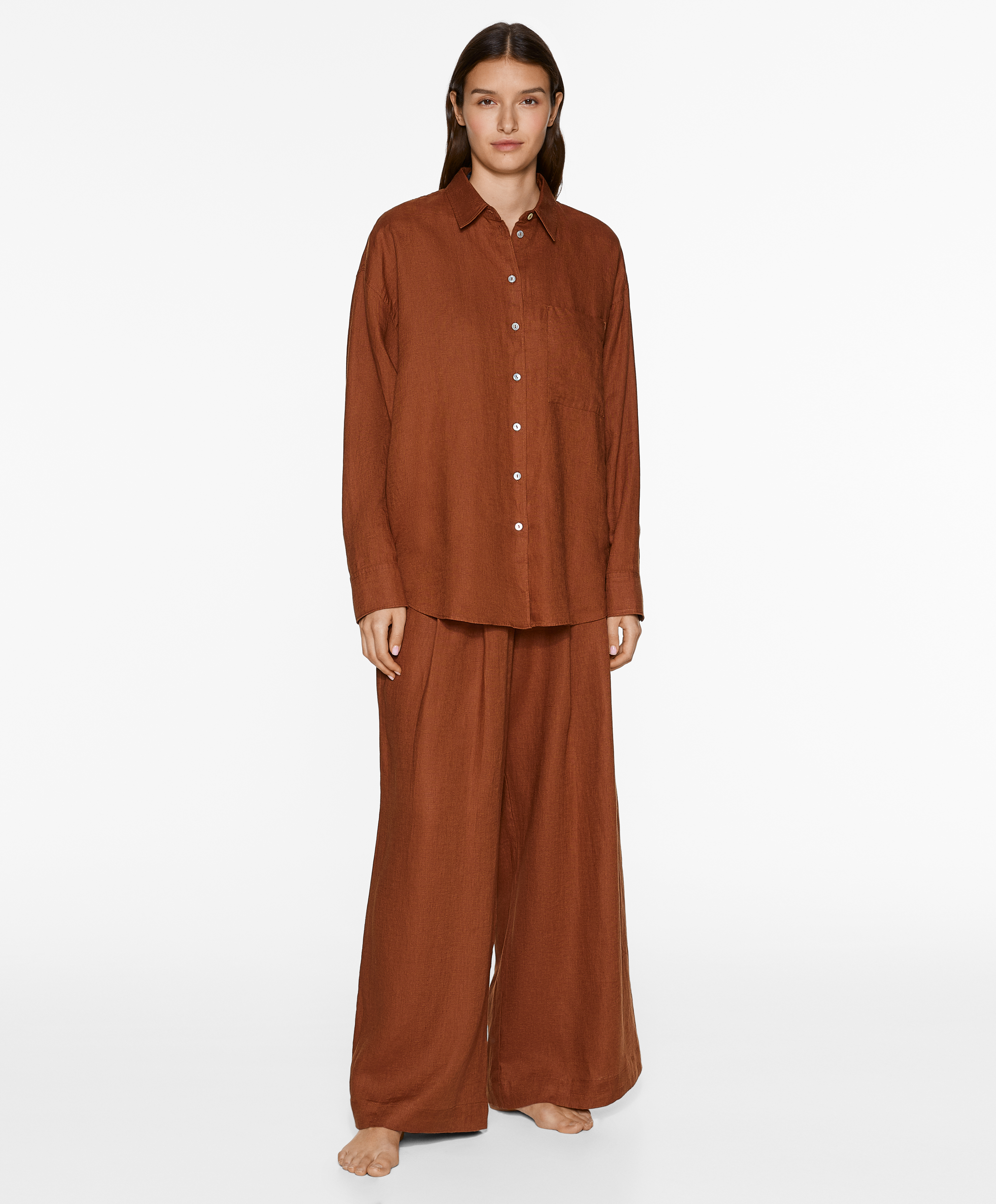 OYSHO Tailored-fit 100% linen trousers