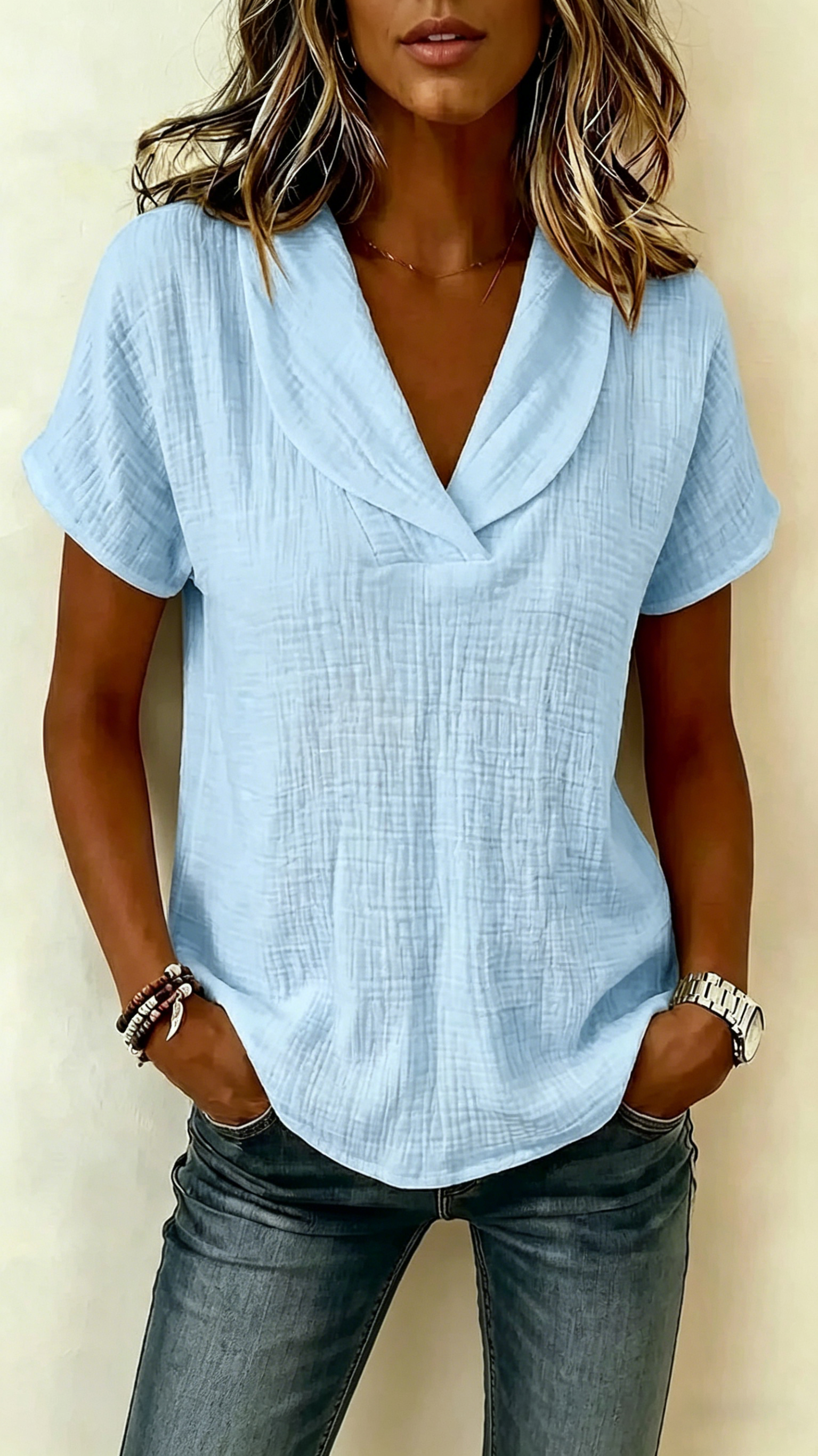 Women's Short-Sleeve Crepe V-Neck Casual Fashion T-Shirt - Nordfashionstorm - Women's Clothing, Fashion for You - Nordfashionstorm.com