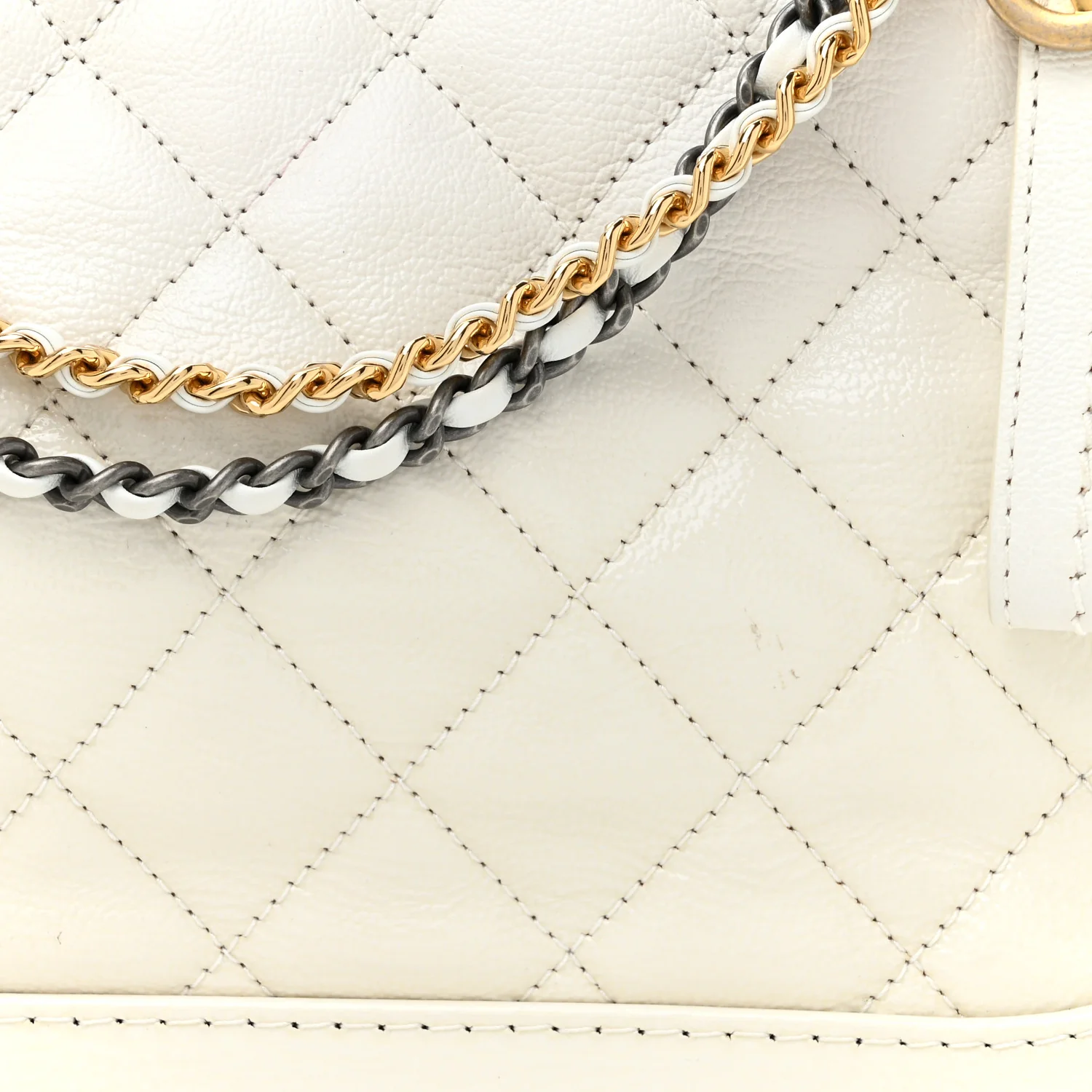 Patent Goatskin Quilted Medium Gabrielle Hobo White - Top Club