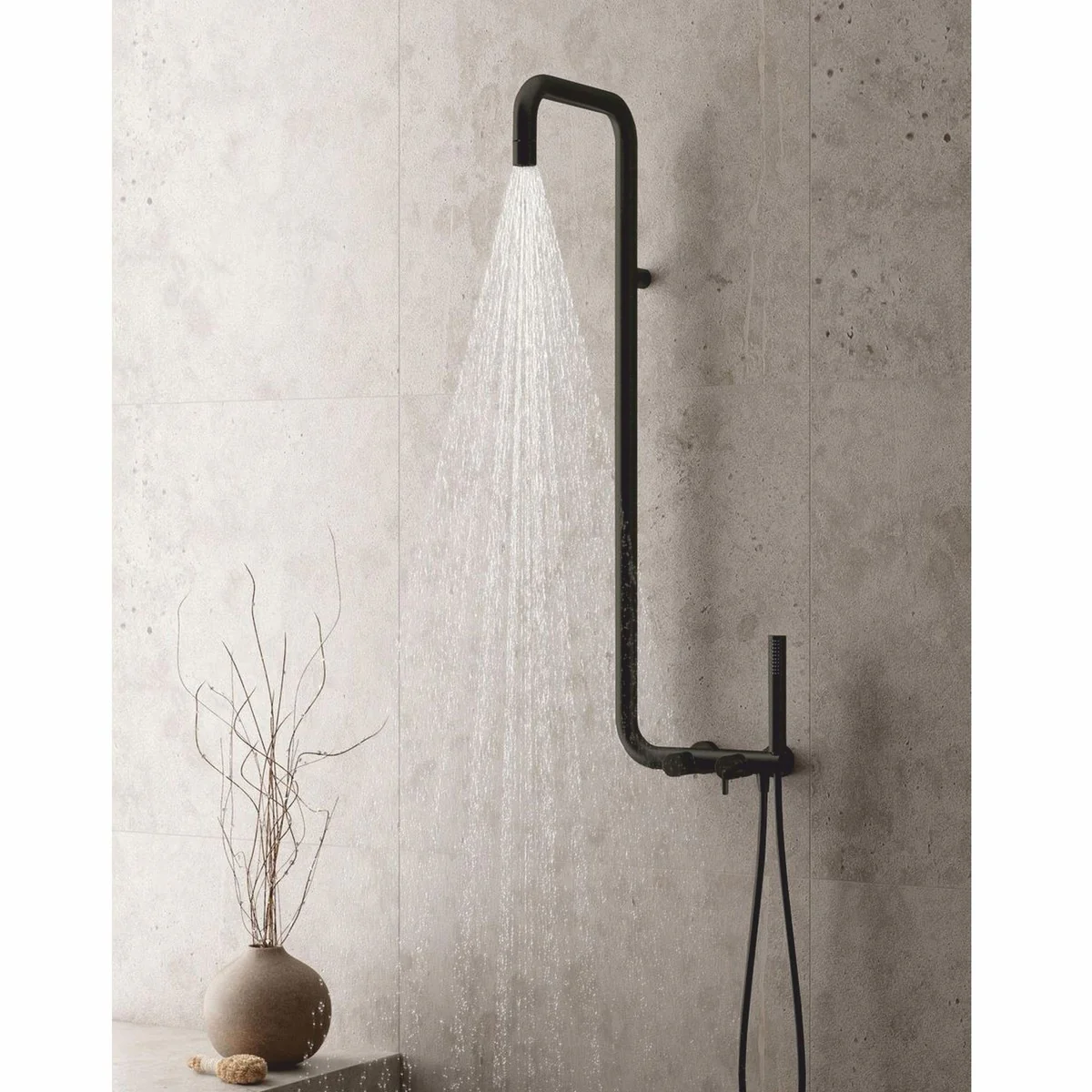 Luxury shower set with overhead shower and hand shower black H. 122.7 cm