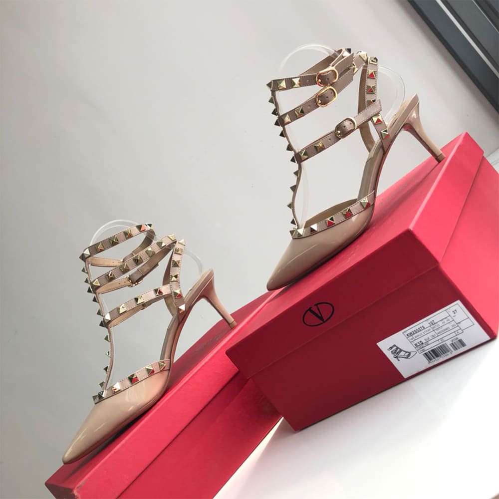 VALENTINO ROCKSTUD Wrap-around ankle strap rivet high heels (heel height 6.5 cm) - Top Club