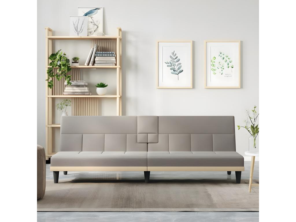 Sofá cama con portavasos tela gris taupé