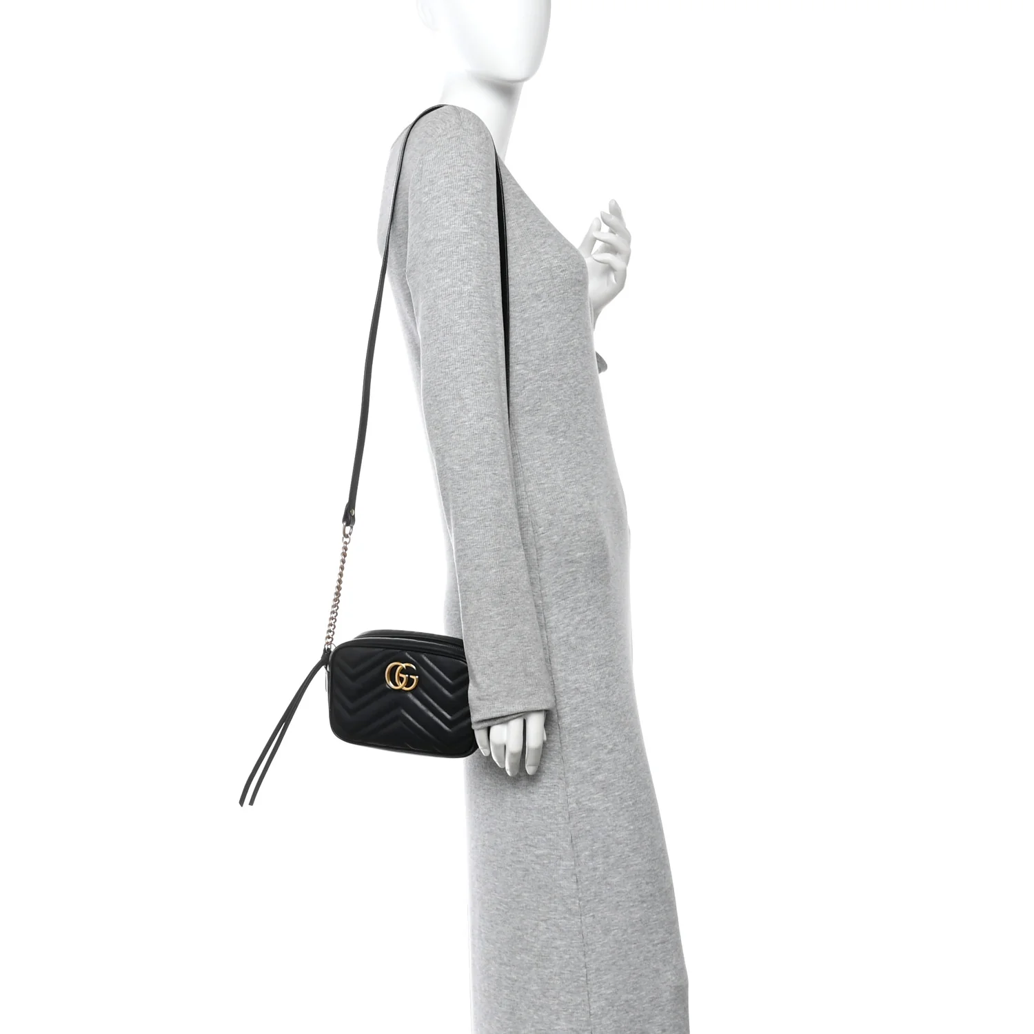 Calfskin Matelasse Mini GG Marmont Chain Shoulder Bag Black