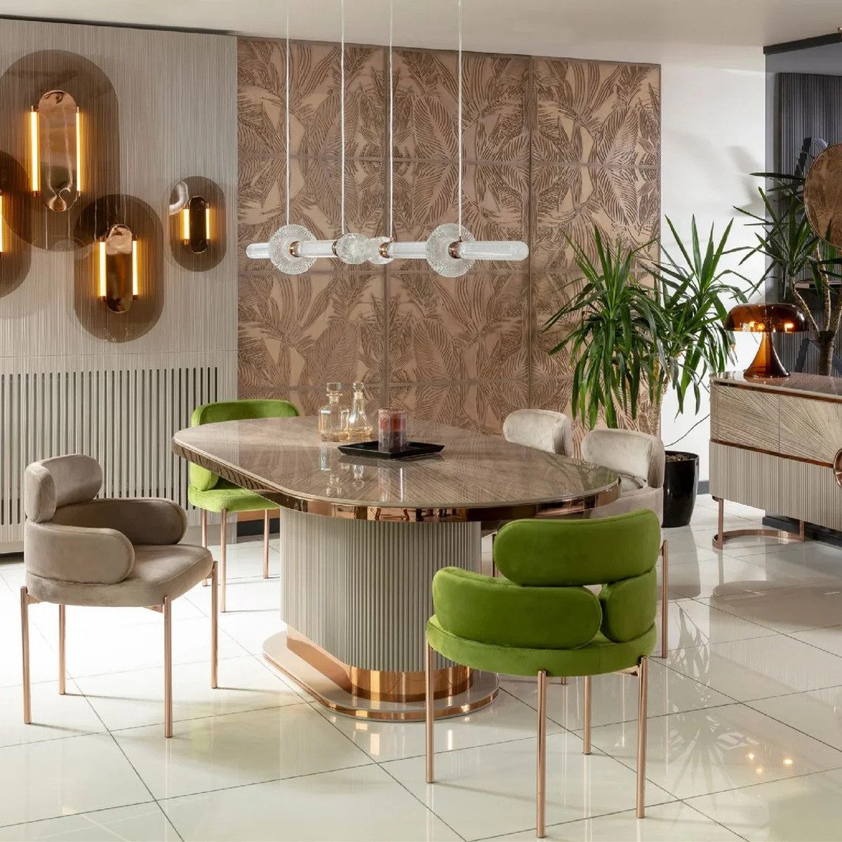 Luxury Dining Room Set Grey/Green/Copper