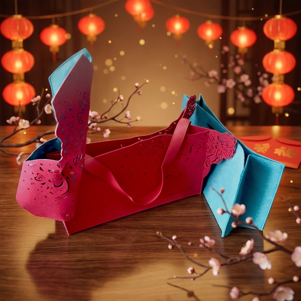 Handmade Laser Cut Rabbit Felt Tote Bag Custom Chinese New Year Animal Shape Paper-cu Design Handbag