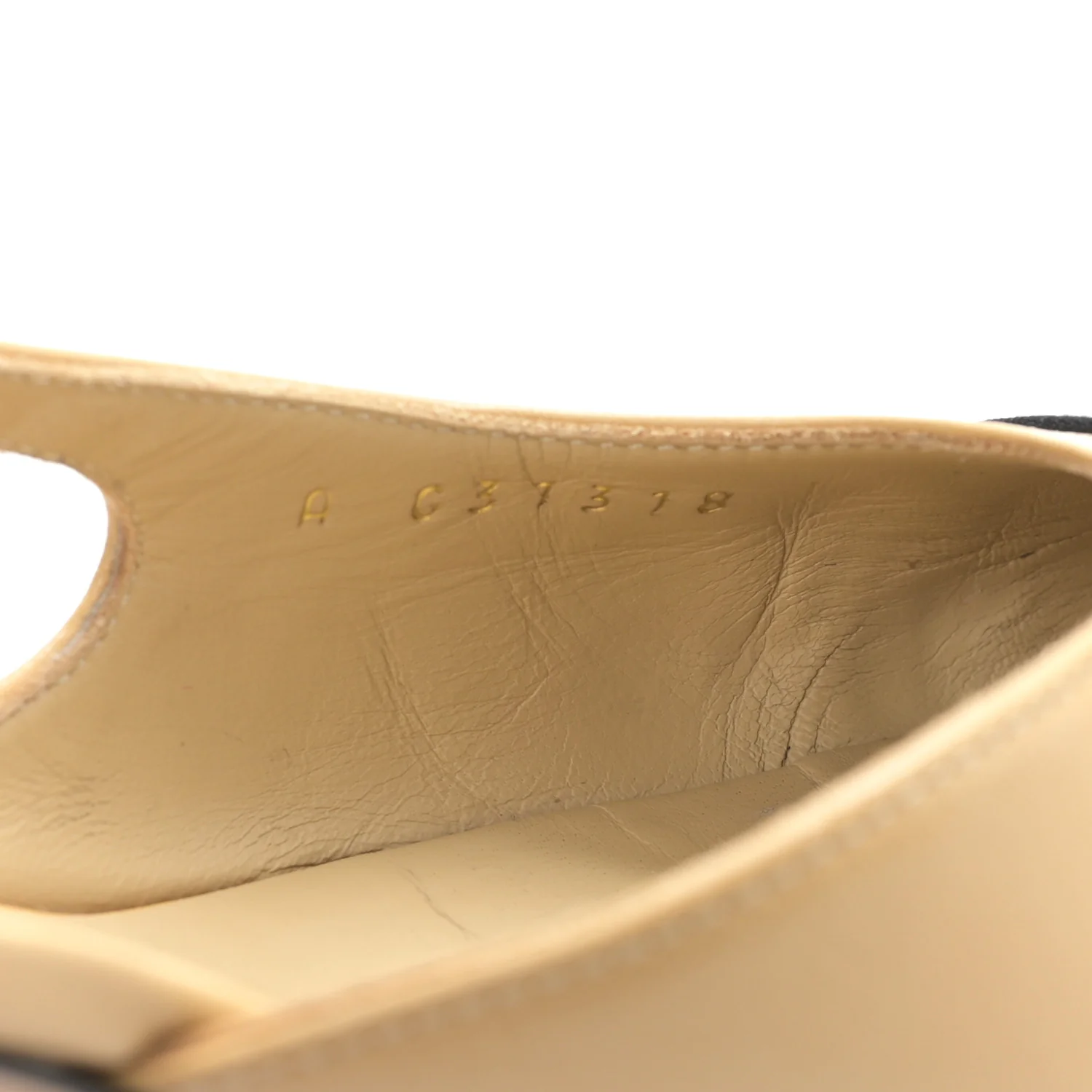 Goatskin Grosgrain Cap Toe CC Slingback Pumps 38.5 Beige Black - Top Club