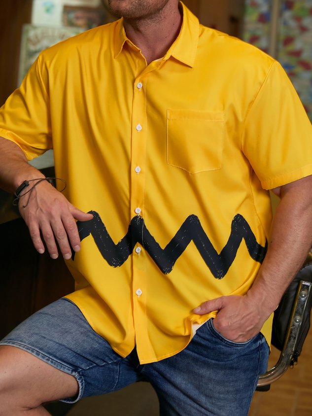 Cartoon Chest Pocket Short Sleeves Casual Shirt