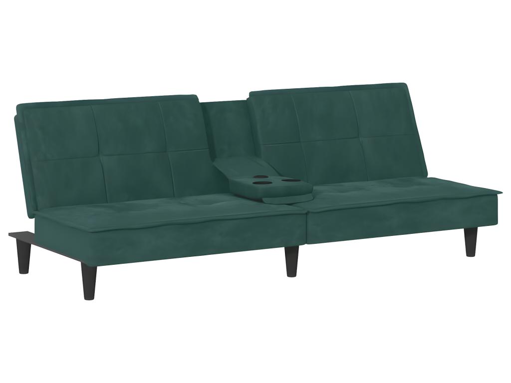 Sofá cama con portavasos terciopelo verde oscuro