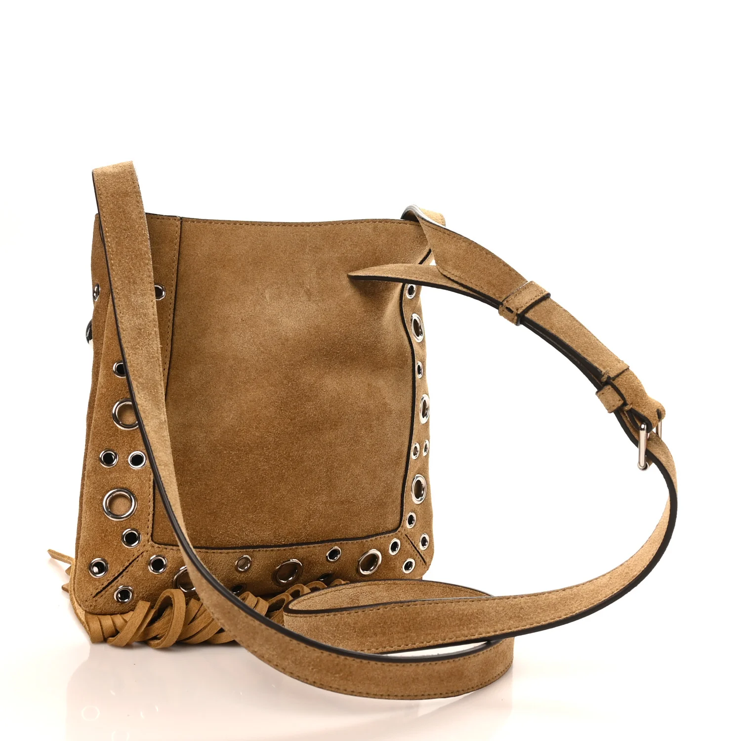 Suede Studded Small Nellcote Fringe Shoulder Bag Havana Beige - Top Club