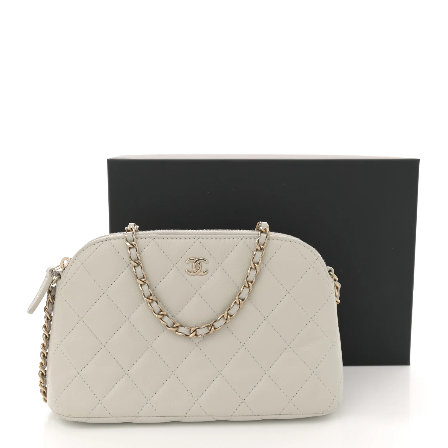 Caviar Quilted Classic Clutch With Chain Light Grey - Top Club