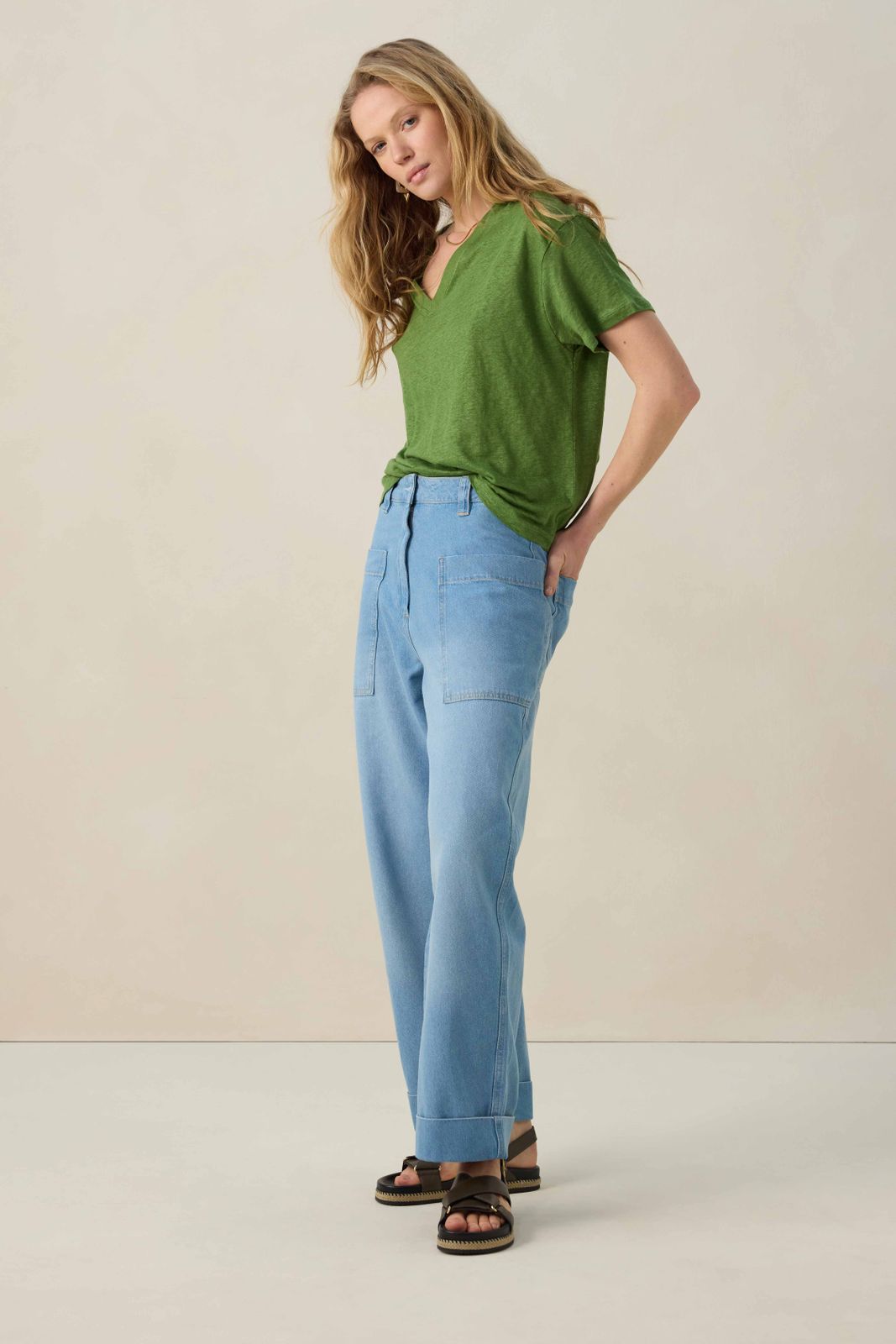 Groen linnen T-shirt